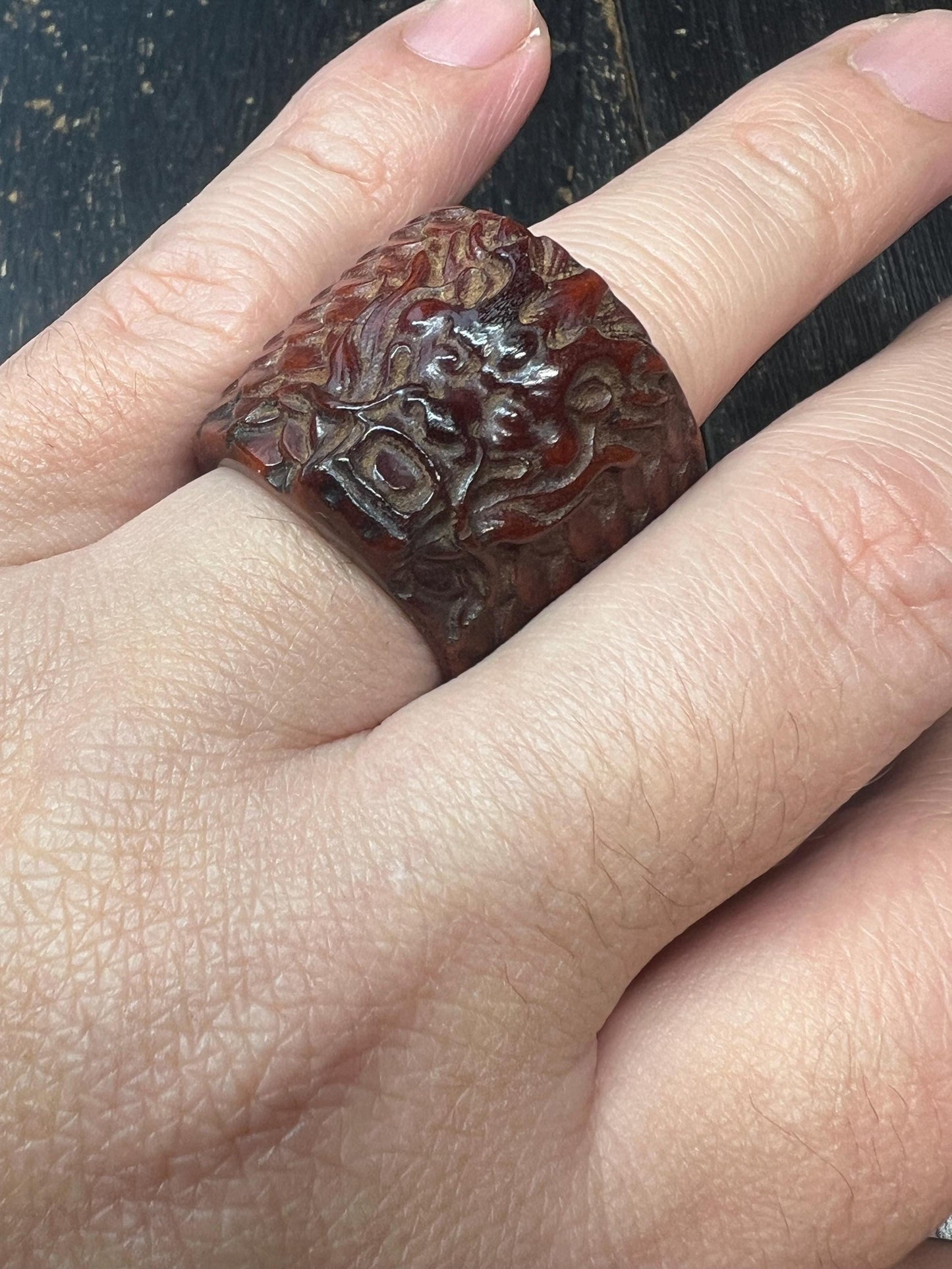 Hand-Carved Yak Bone Dragon Ring | Gandhanra Men’s Thumb Ring | Tibetan Style Fixed Size Ring | Boho Gothic Bone Carving Jewelry