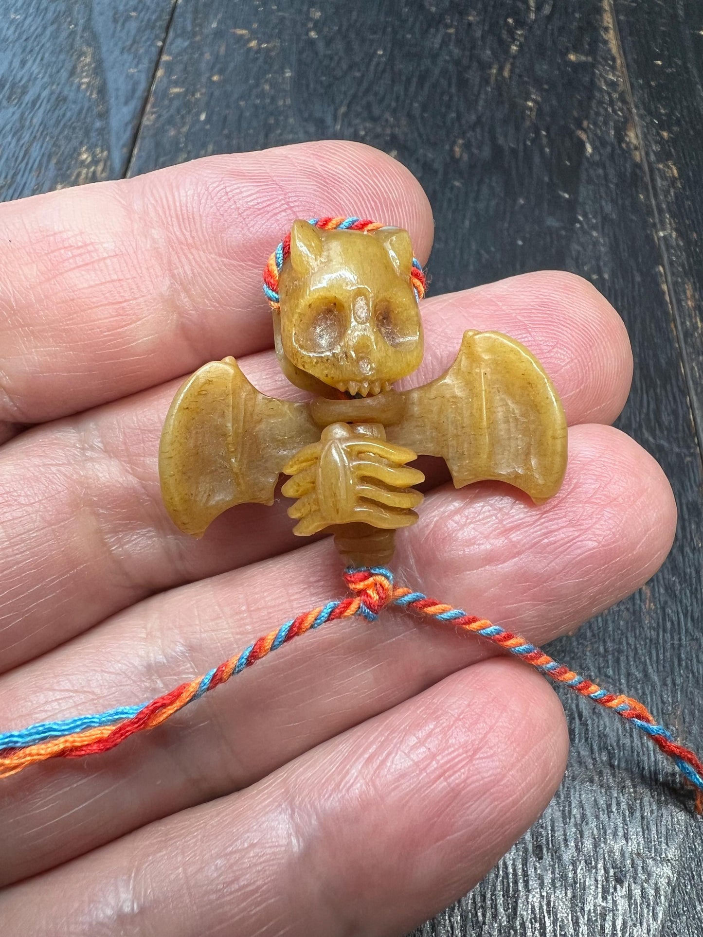 Hand‑Carved Yak Bone Bat Skull Guru Bead | Tibetan Mala Center Bead | Bone Bat Skeleton Amulet for Buddhist Prayer Necklace