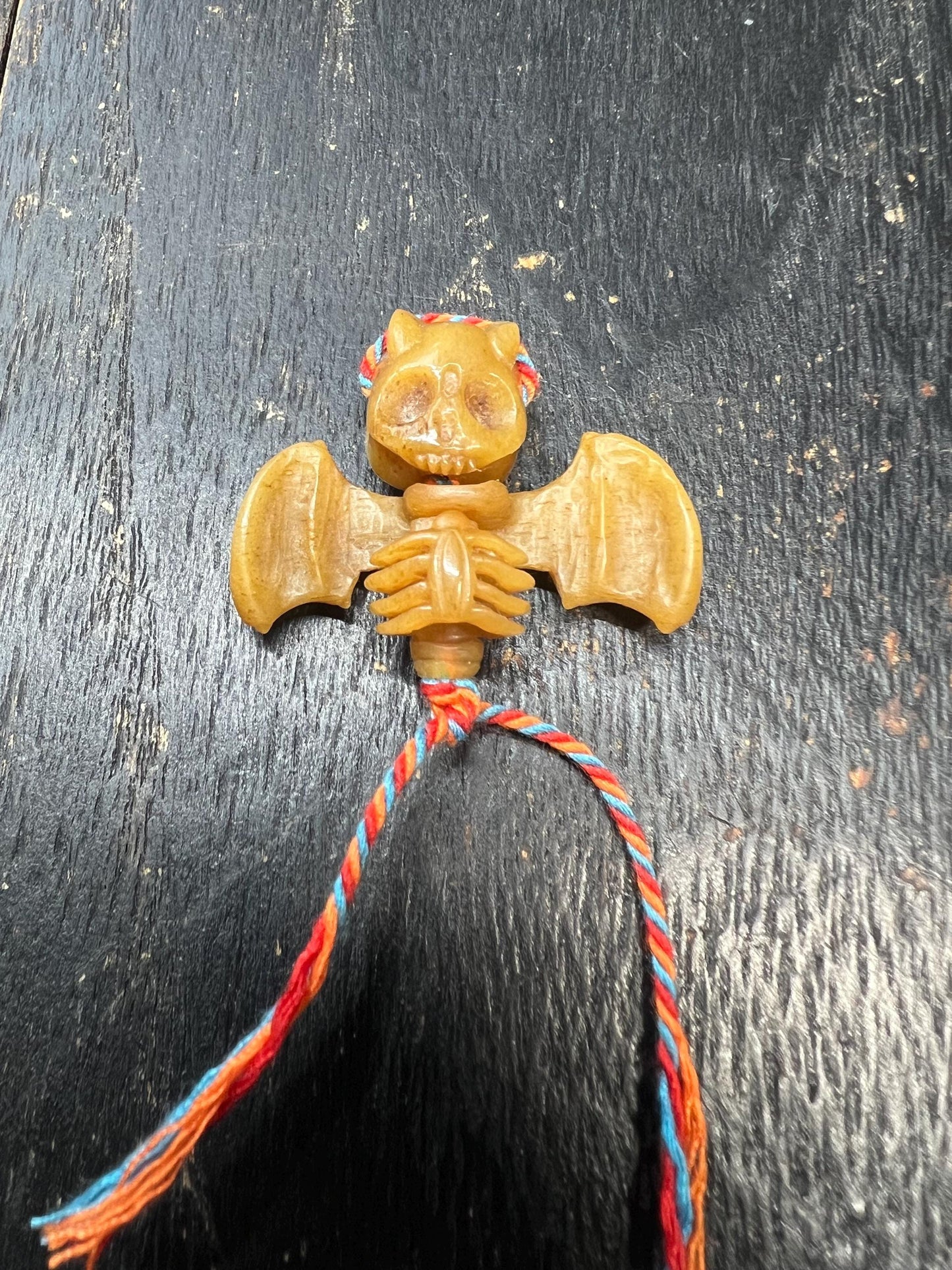 Hand‑Carved Yak Bone Bat Skull Guru Bead | Tibetan Mala Center Bead | Bone Bat Skeleton Amulet for Buddhist Prayer Necklace