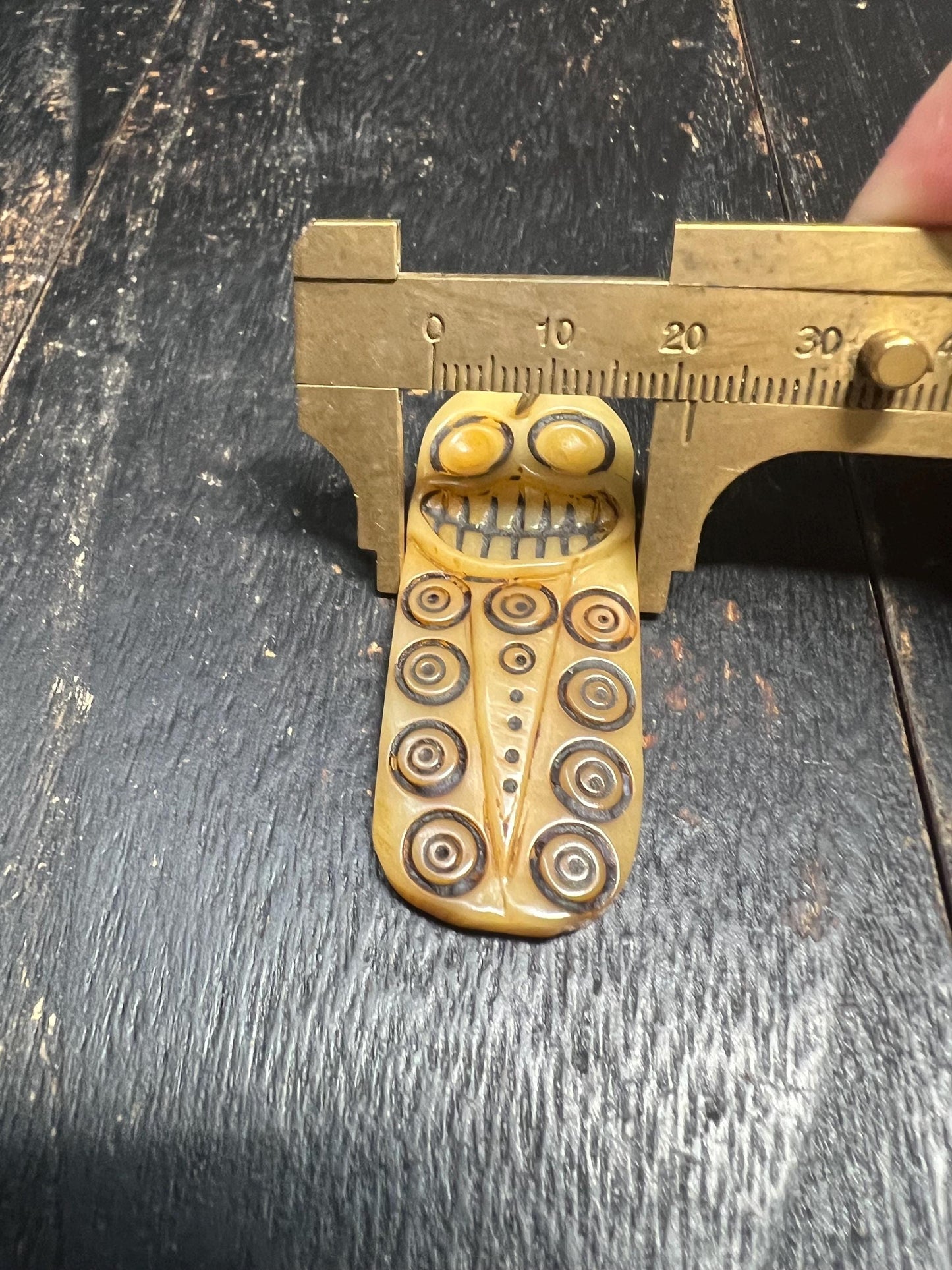 Hand Carved Yak Bone Mantra Talisman Pendant, Double Sided Smiling Protection Amulet, Tibetan Om Mani Padme Hum Tag, Vintage Style Bone Neck