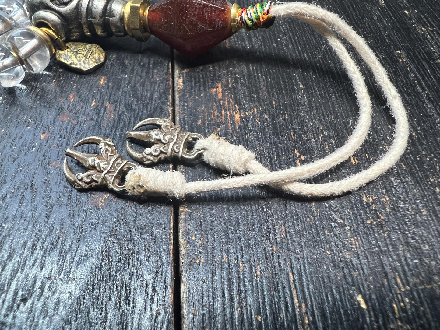 Authentic Tibetan Rock Crystal 98-Bead Mala ~20” (51cm), Charnel Ground Skull Guru & Agate Pendant