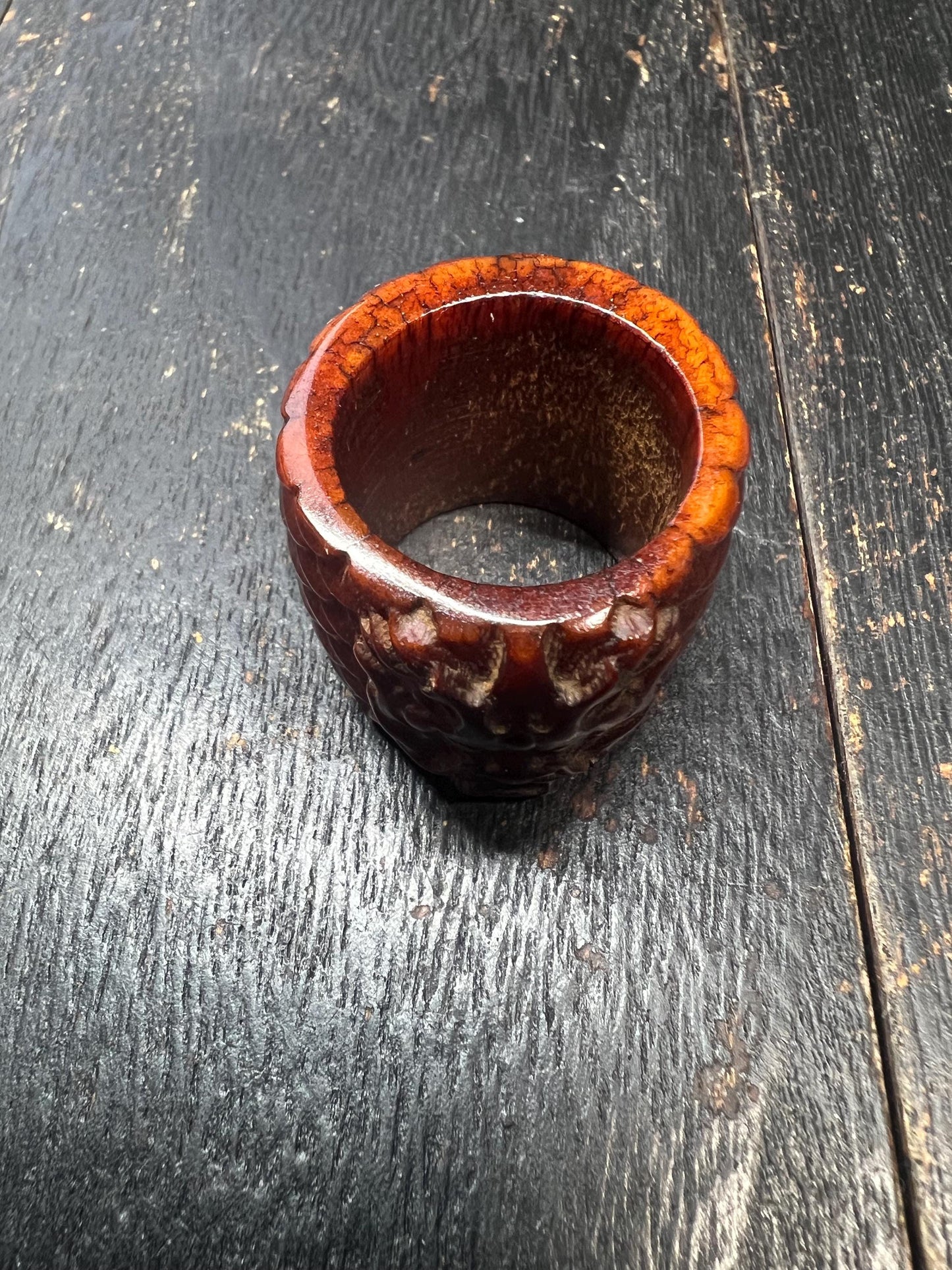 Hand-Carved Yak Bone Dragon Ring | Gandhanra Men’s Thumb Ring | Tibetan Style Fixed Size Ring | Boho Gothic Bone Carving Jewelry
