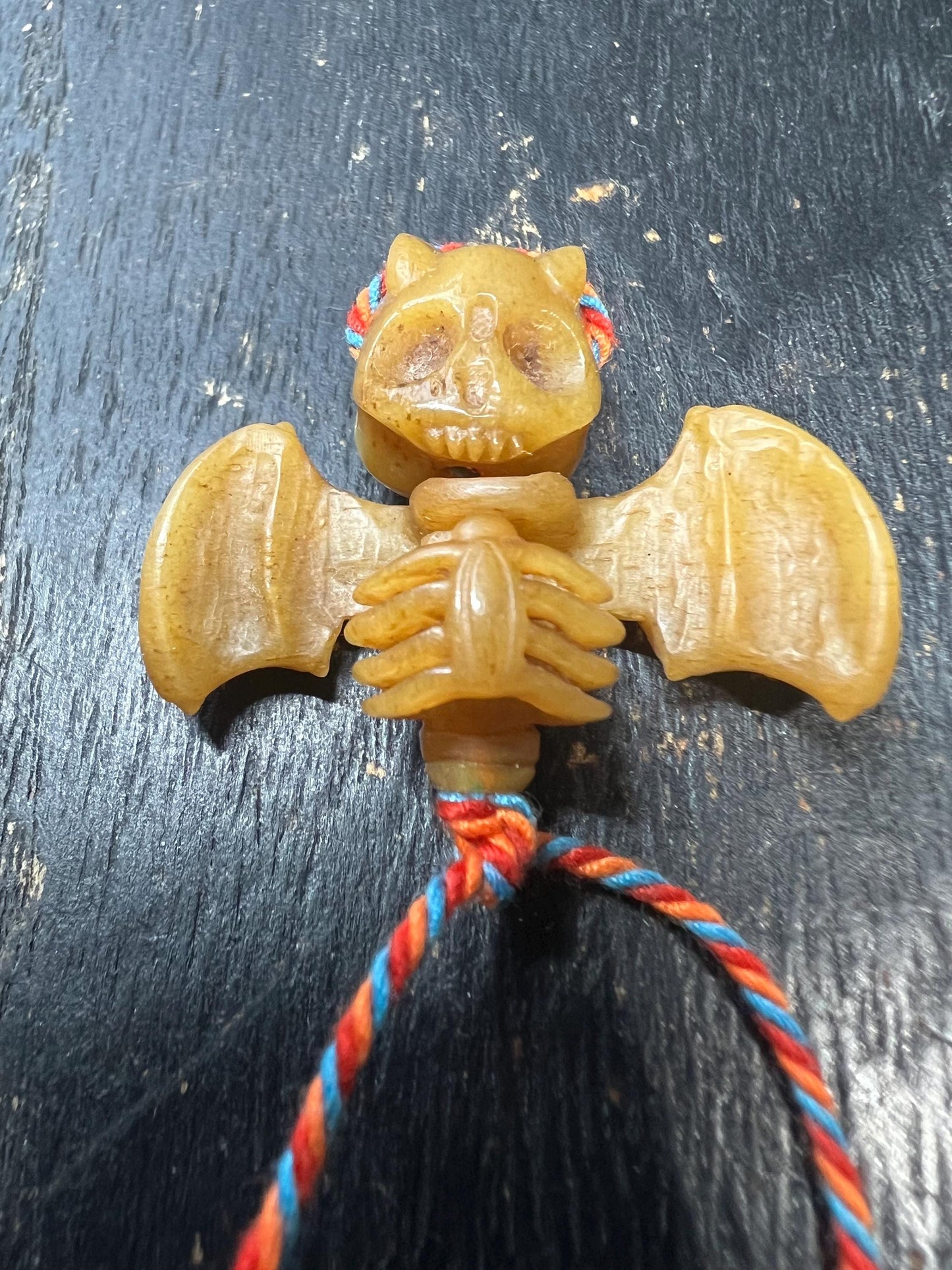 Hand‑Carved Yak Bone Bat Skull Guru Bead | Tibetan Mala Center Bead | Bone Bat Skeleton Amulet for Buddhist Prayer Necklace