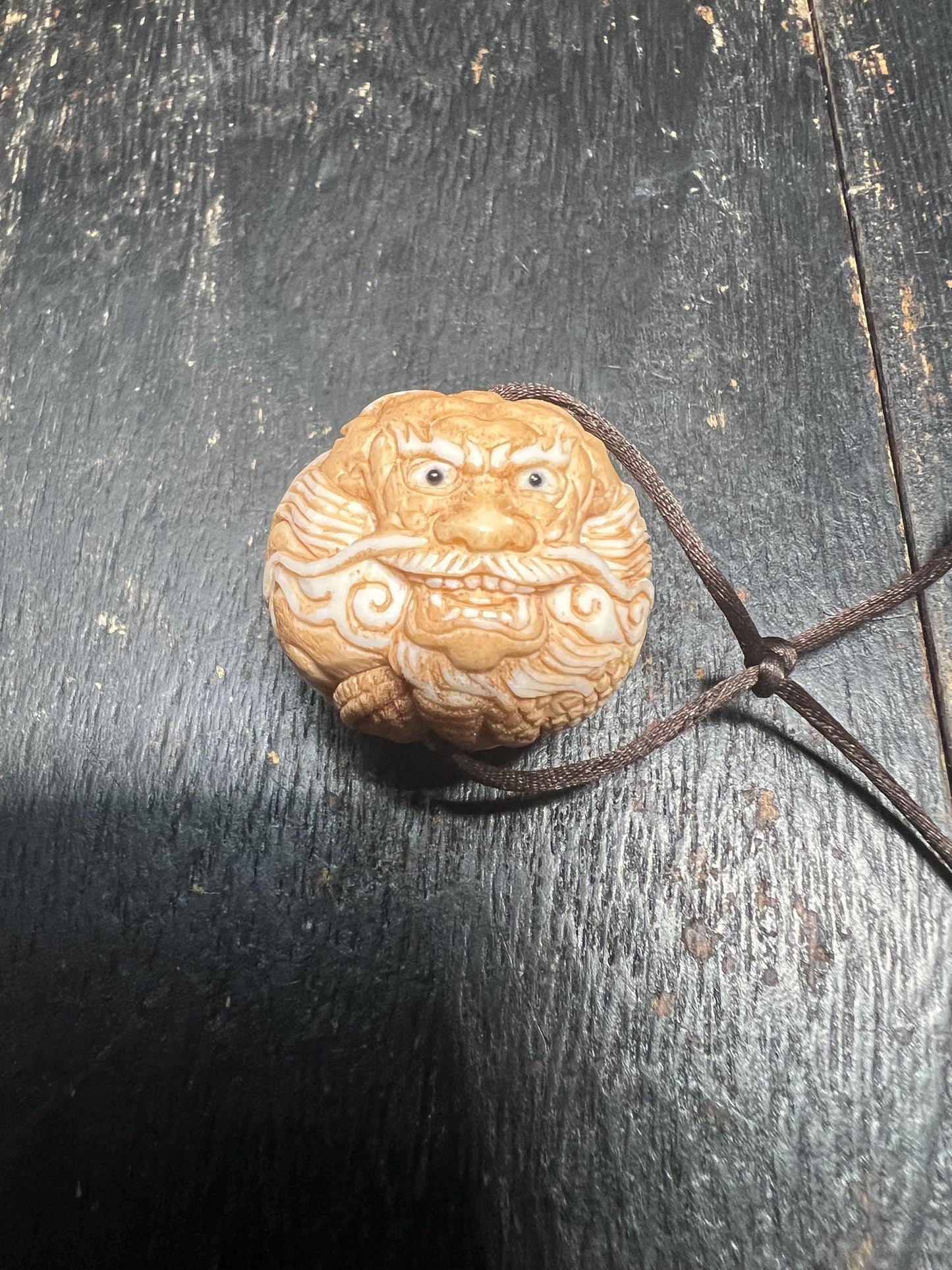 Hand Carved Deer Antler Dragon Bead, 26mm Chinese Dragon Ojime Style Pendant, Natural Antler Carving for Necklace or Mala