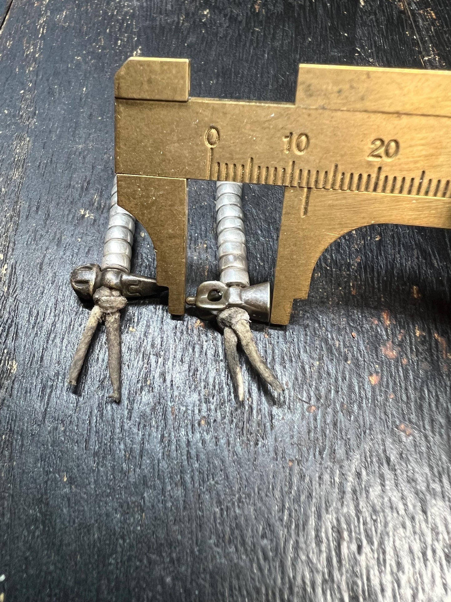 Antique Tibetan Brass Hammer Prayer Counters - Pair for Mala Beads, Ritual Vajra Tally Markers with Leather Cords