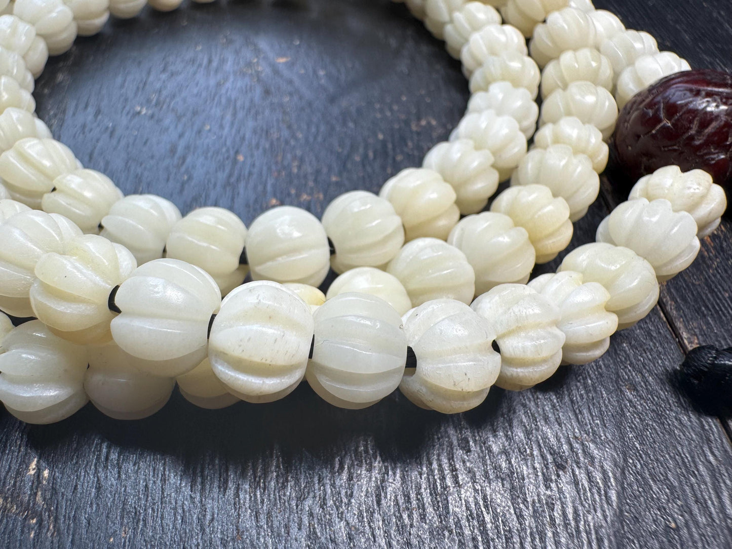 Hand-Carved 10mm Bone 108 Mala Necklace 34” - Vajra Bodhi & Yak Bone Skull Guru Bead, Tibetan Buddhist Prayer Beads