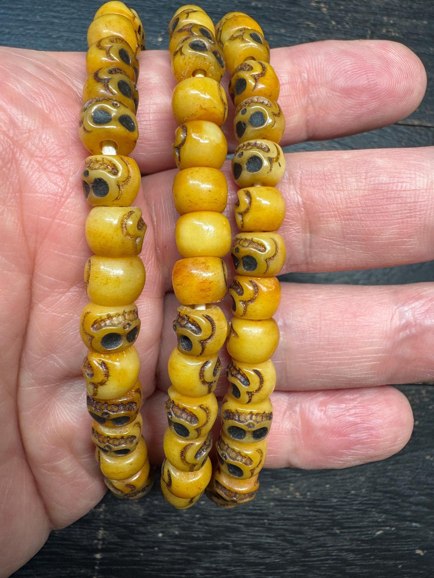 Hand Carved Yak Bone Skull Mala | Chitipati Tibetan Buddhist Prayer Beads | 9mm 108 Beads | 30” Necklace | Cemetery/Charnel Ground Mala