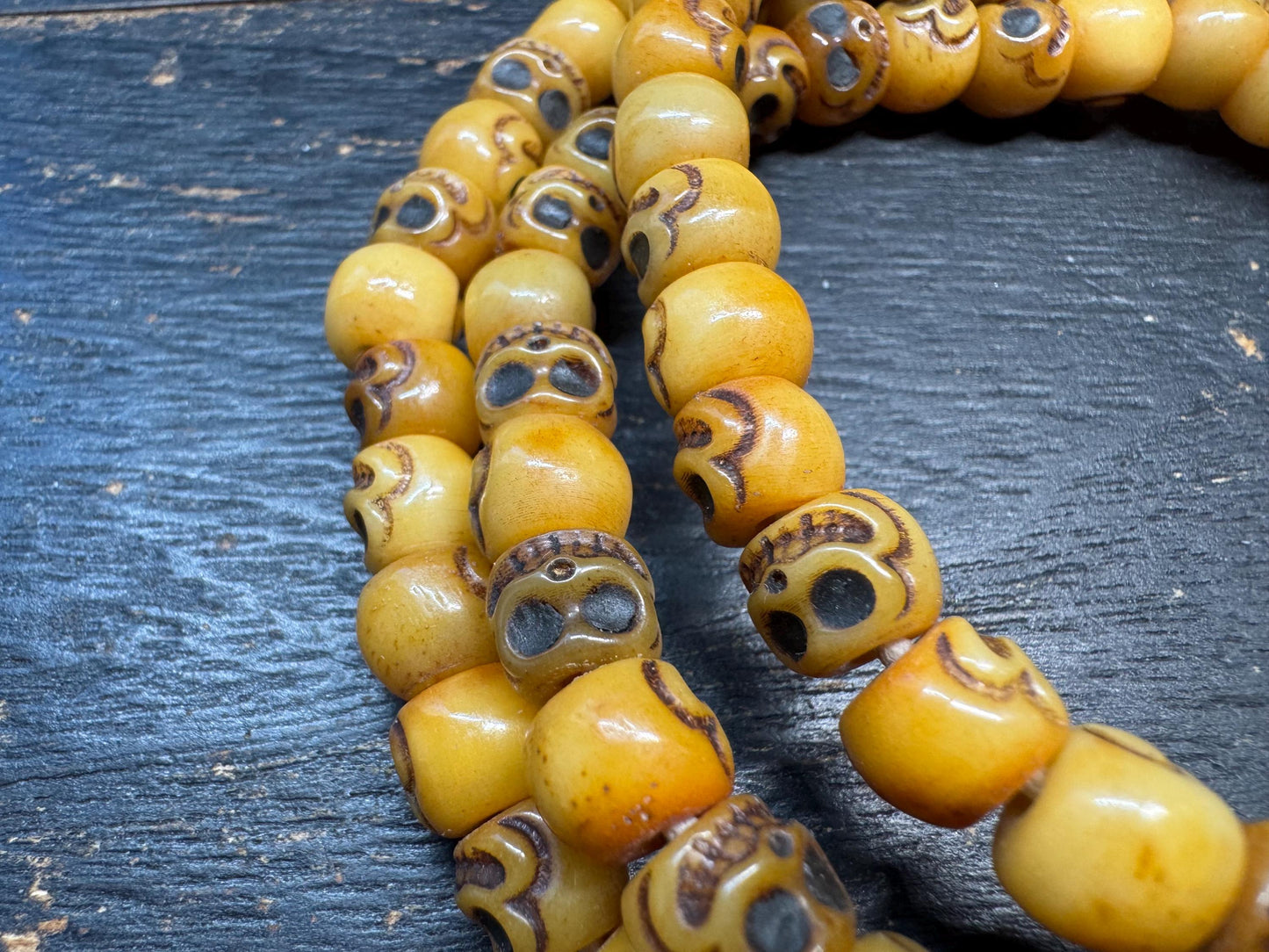 Hand Carved Yak Bone Skull Mala | Chitipati Tibetan Buddhist Prayer Beads | 9mm 108 Beads | 30” Necklace | Cemetery/Charnel Ground Mala