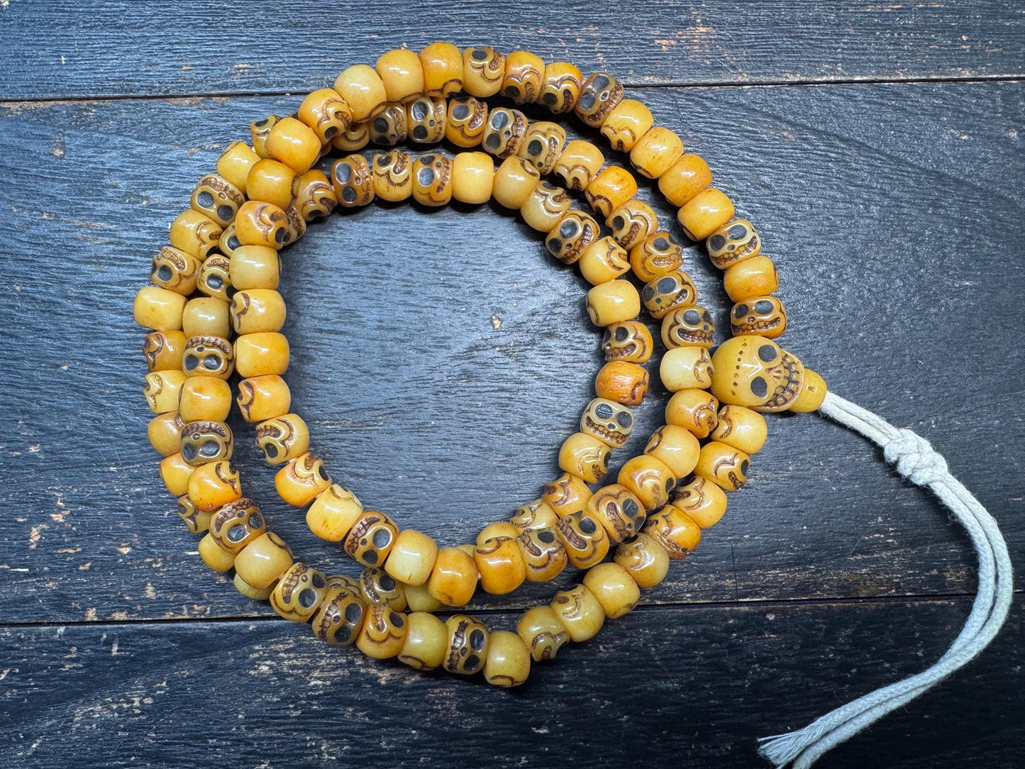 Hand Carved Yak Bone Skull Mala | Chitipati Tibetan Buddhist Prayer Beads | 9mm 108 Beads | 30” Necklace | Cemetery/Charnel Ground Mala