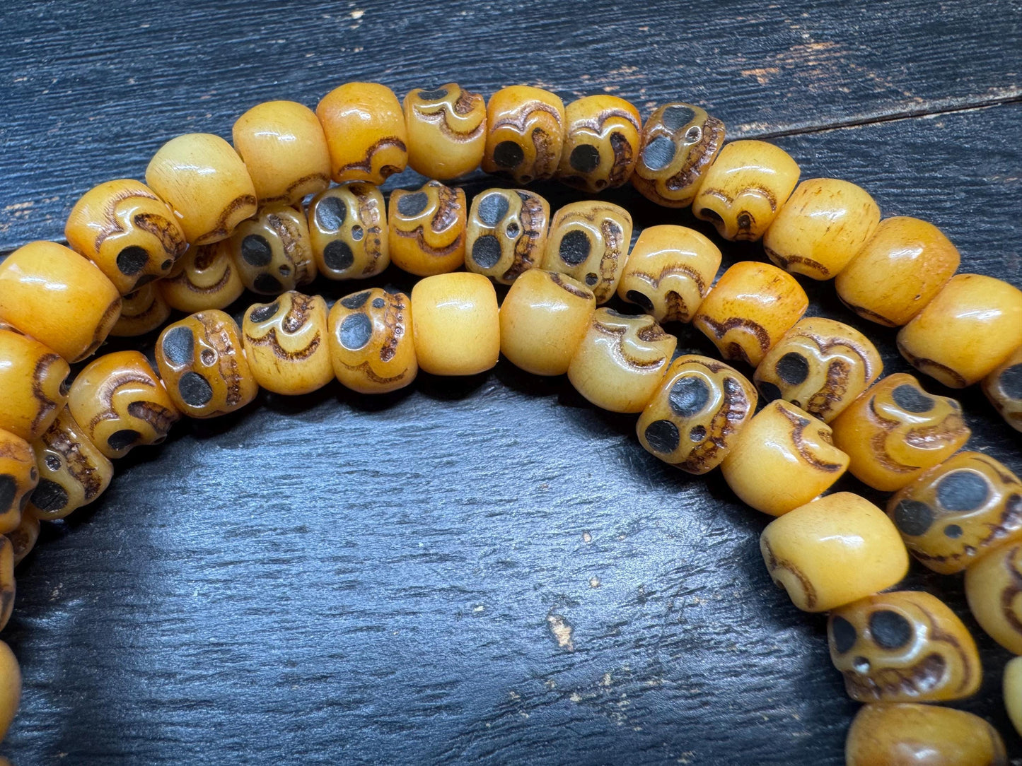 Hand Carved Yak Bone Skull Mala | Chitipati Tibetan Buddhist Prayer Beads | 9mm 108 Beads | 30” Necklace | Cemetery/Charnel Ground Mala