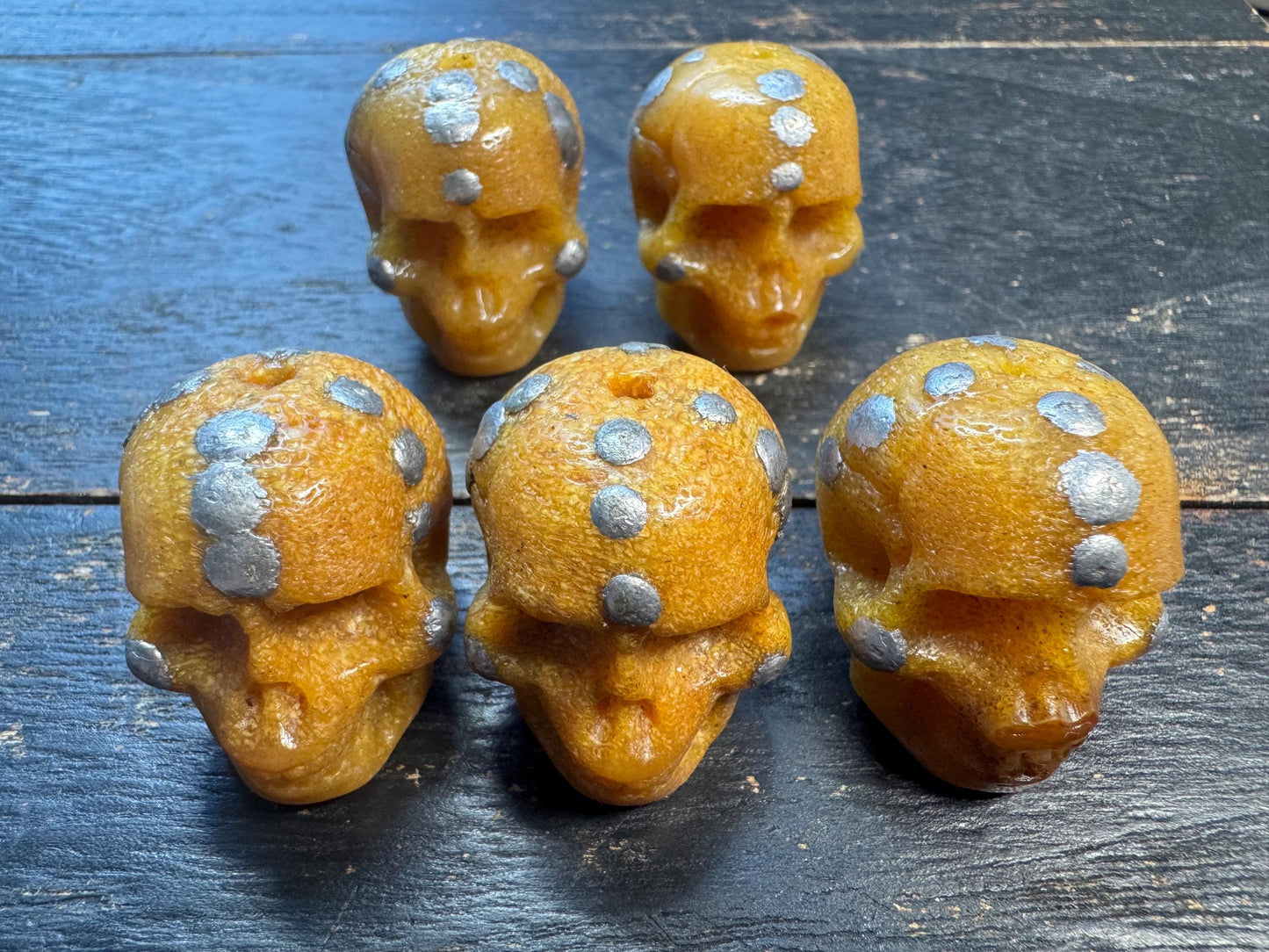 Hand-Carved Aluminum Inlaid Yak Bone Skull Beads (Chödipati) - Small Hole Tibetan Citipati Beads for Mala, Prayer Beads, Jewelry - Nepal Art