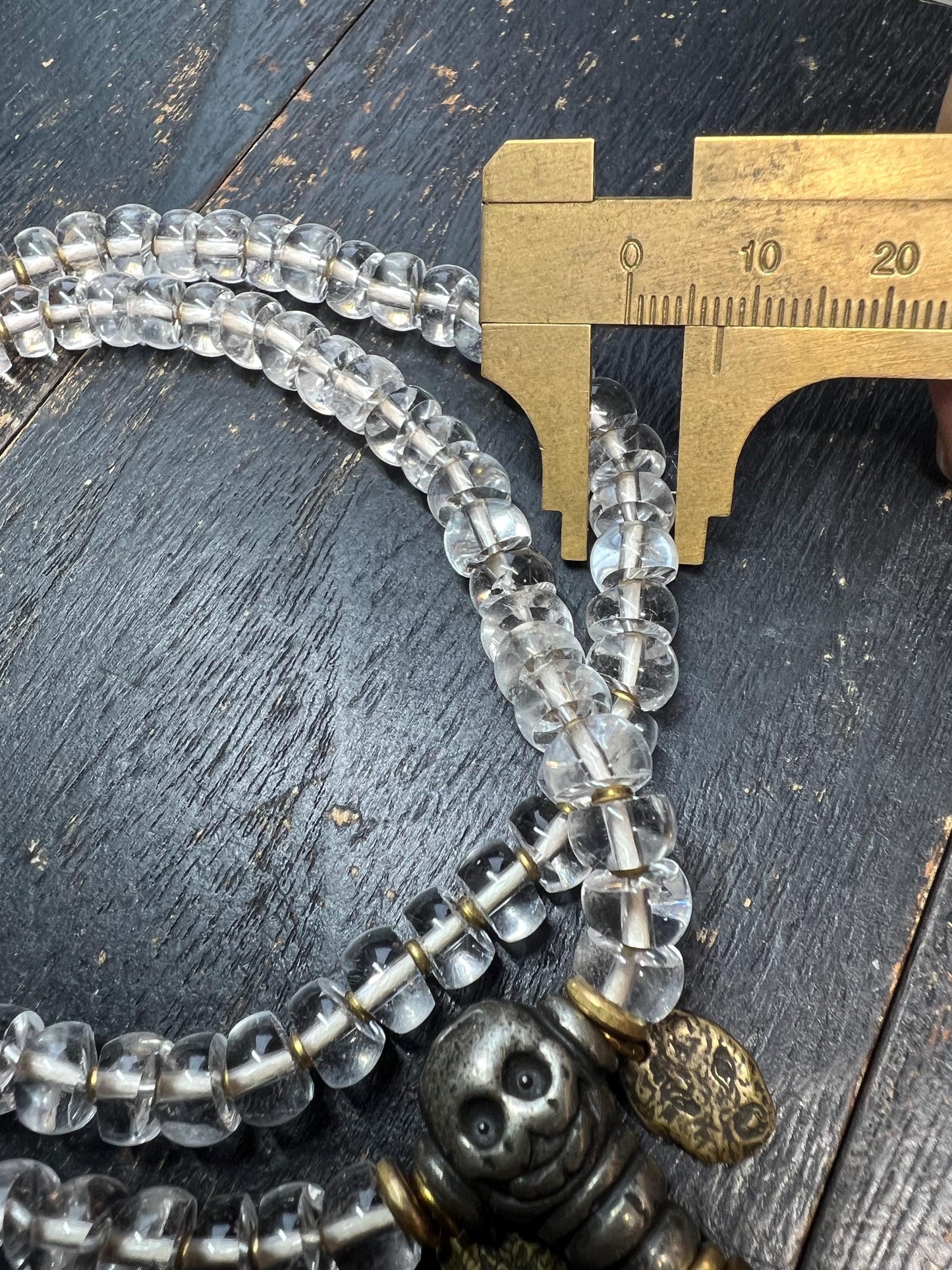 Authentic Tibetan Rock Crystal 98-Bead Mala ~20” (51cm), Charnel Ground Skull Guru & Agate Pendant