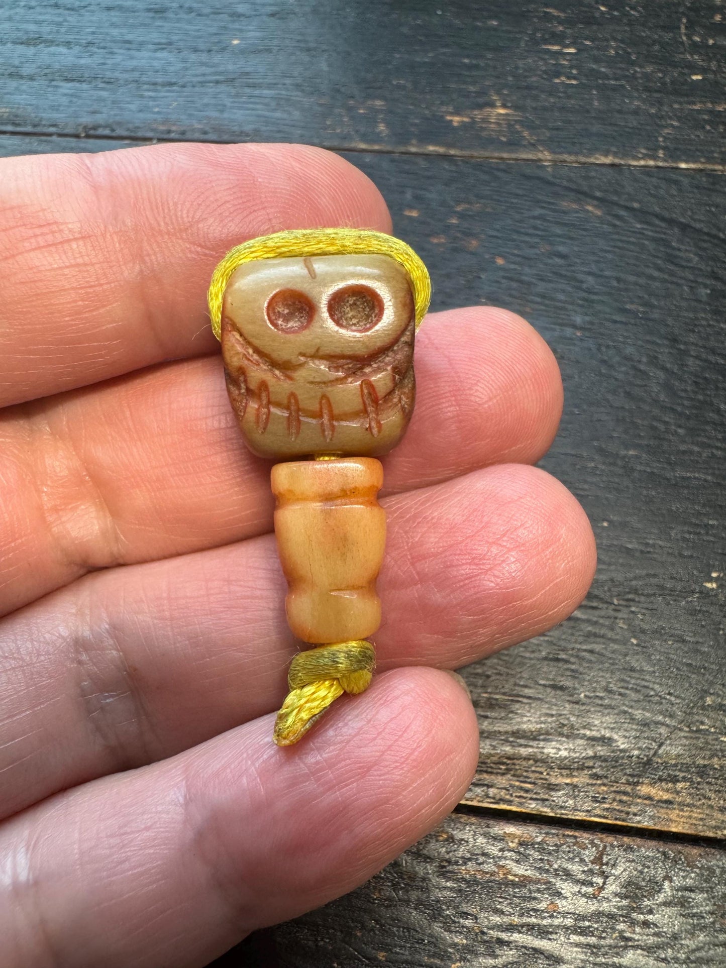 Hand‑Carved Deer Antler Cemetery Skull Guru Bead with Grasping Hand | Tibetan Charnel Ground Mala Centerpiece