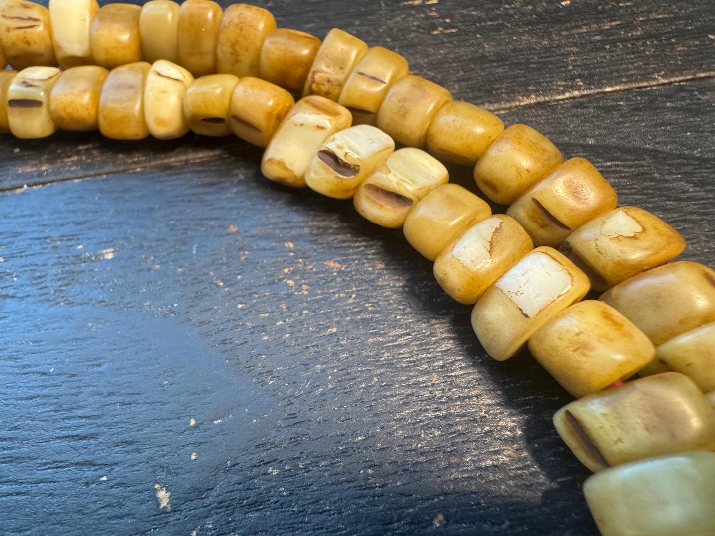 108 Camel Tooth Mala with Yak Bone Skull Guru Bead & Copper Accents | 13mm Tibetan Cemetery Style Bone Prayer Beads