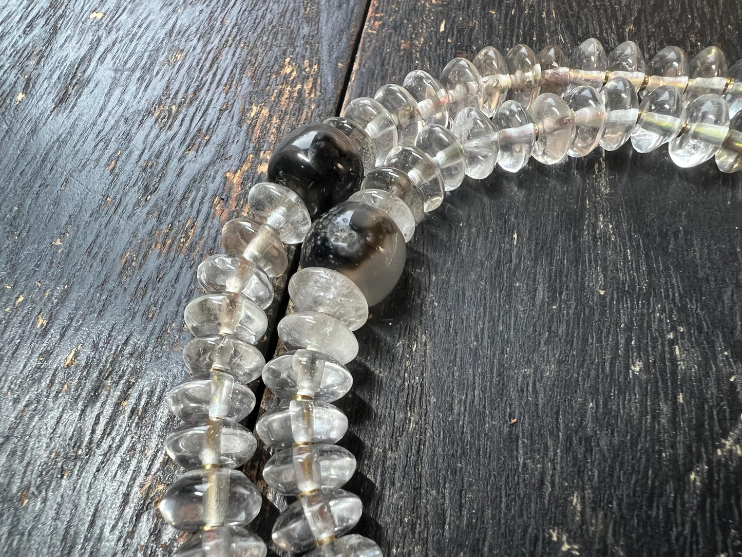 Handcrafted 108 Rock Crystal Bead Mala with Yak Bone Chödlin Skull Guru Bead, Agate Spacers & Copper Accents – Tibetan Prayer Necklace