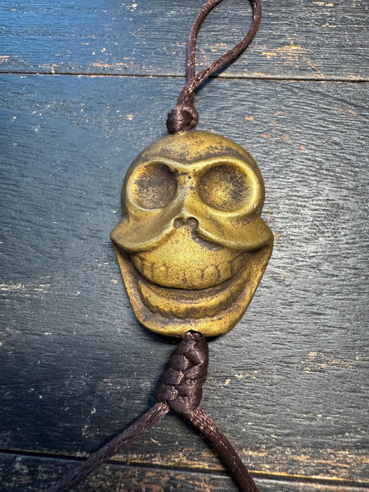 Vintage Tibetan Brass Citipati Skull Amulet Pendant, Cemetery Guardian Talisman, Hand‑Cast Memento Mori Skull Charm for Mala, Keychain