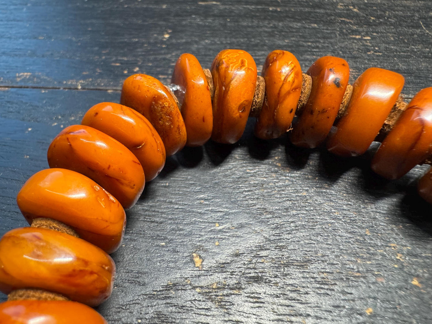 Natural Dark Honey Baltic Amber Bracelet with Leather Spacers, 17mm Beads, Fits Wrists Under 8 Inches, Meditation Jewelry