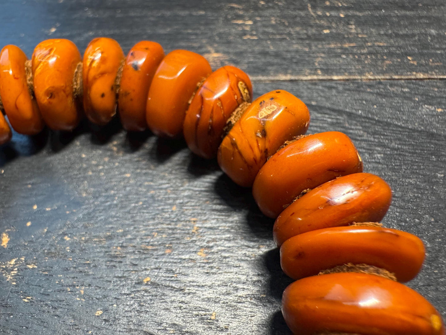 Natural Dark Honey Baltic Amber Bracelet with Leather Spacers, 17mm Beads, Fits Wrists Under 8 Inches, Meditation Jewelry