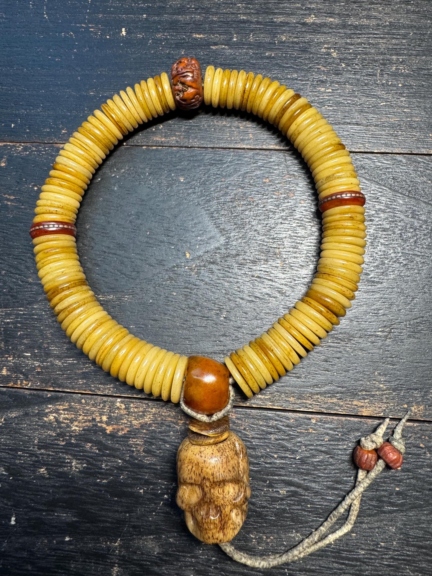 15mm 108 Yak Bone Mala Handheld Prayer Beads | Bodhi Spacers, Agate Guru, Chödorling Skull, Sheepskin Cord Tibetan