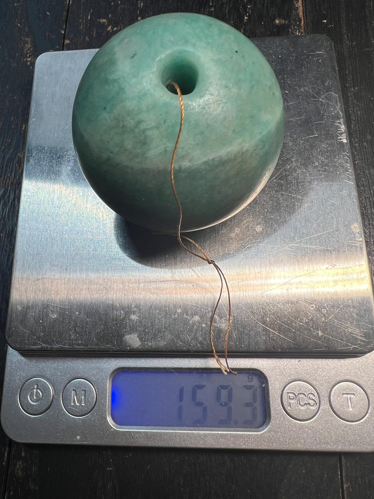 47mm Natural Amazonite Tianhe Stone Drilled Sphere Bead | 159g Large Guru Bead for Mala Necklace Pendant | Healing Crystal Jewelry Making