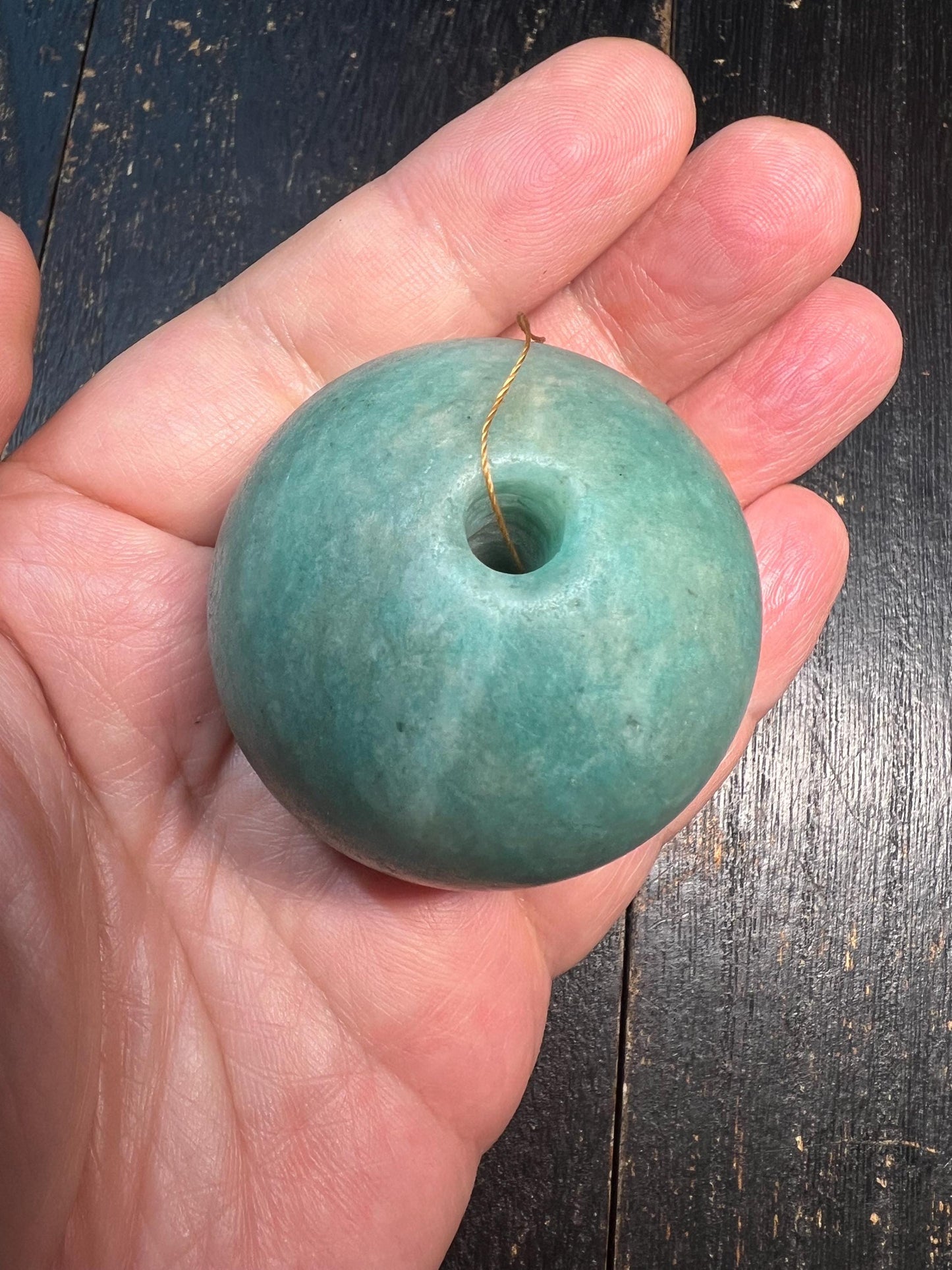 47mm Natural Amazonite Tianhe Stone Drilled Sphere Bead | 159g Large Guru Bead for Mala Necklace Pendant | Healing Crystal Jewelry Making