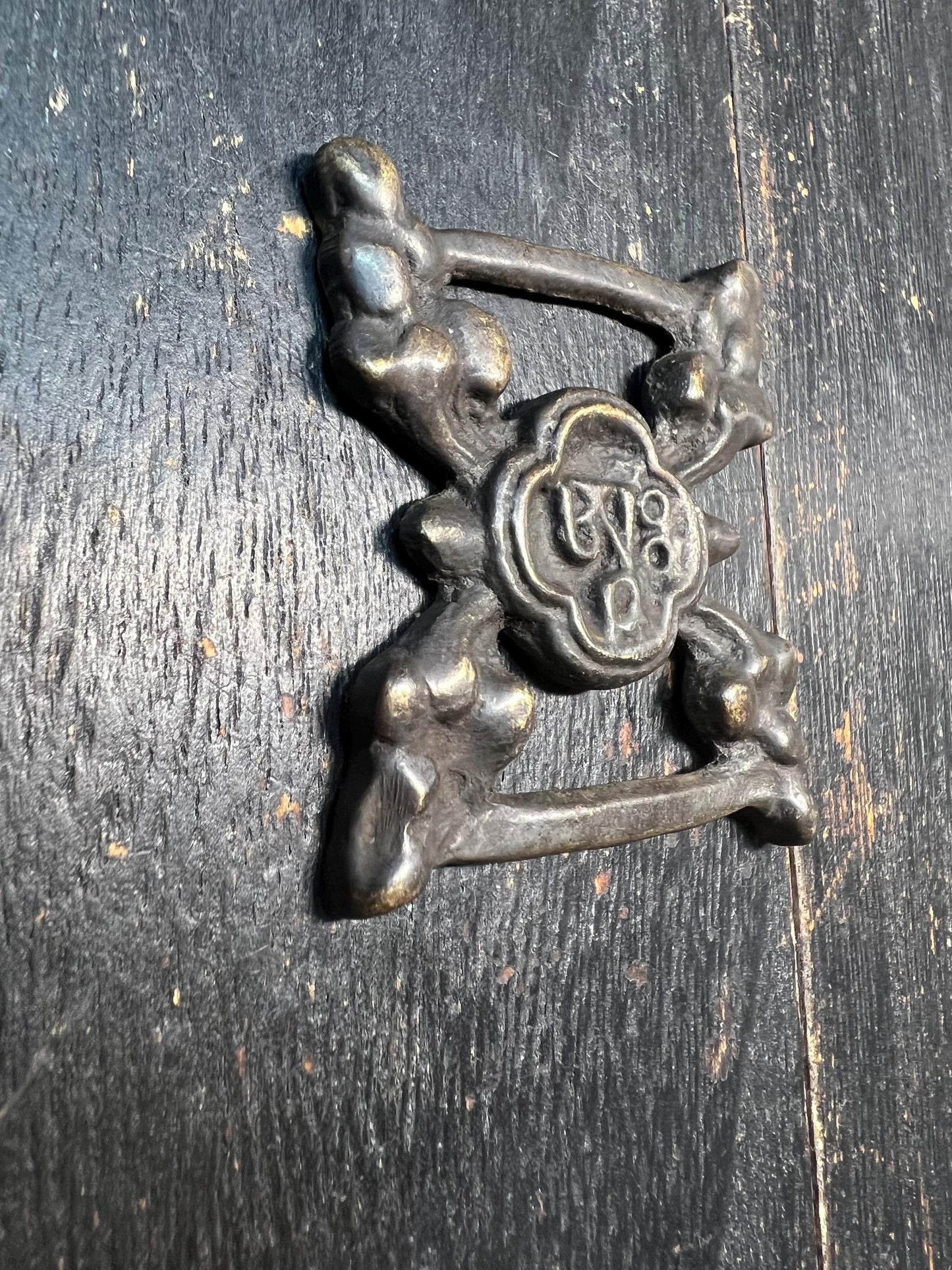 Vintage Tibetan Brass Sutra Clasp with Sacred Om Symbol