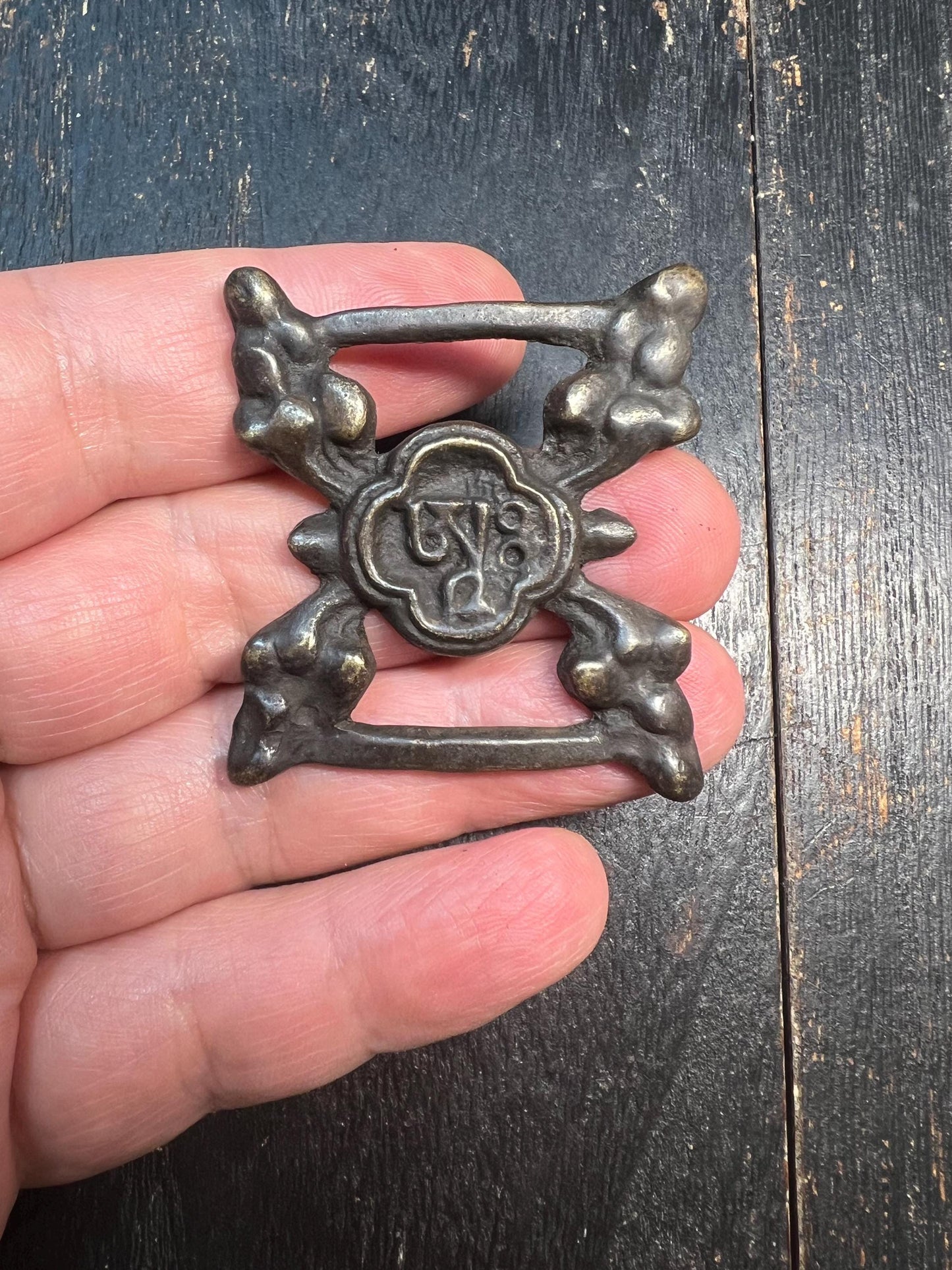 Vintage Tibetan Brass Sutra Clasp with Sacred Om Symbol