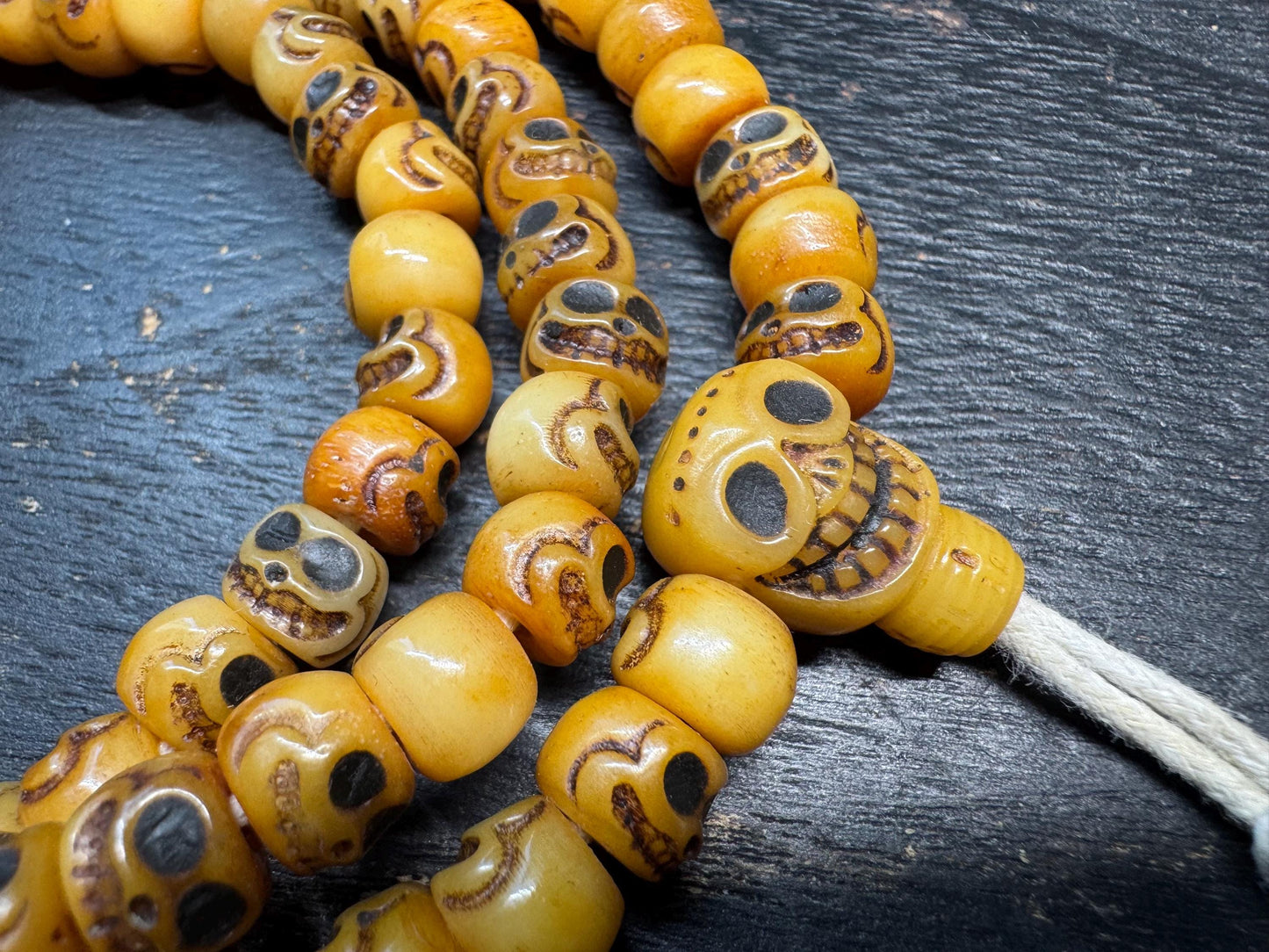 Hand Carved Yak Bone Skull Mala | Chitipati Tibetan Buddhist Prayer Beads | 9mm 108 Beads | 30” Necklace | Cemetery/Charnel Ground Mala