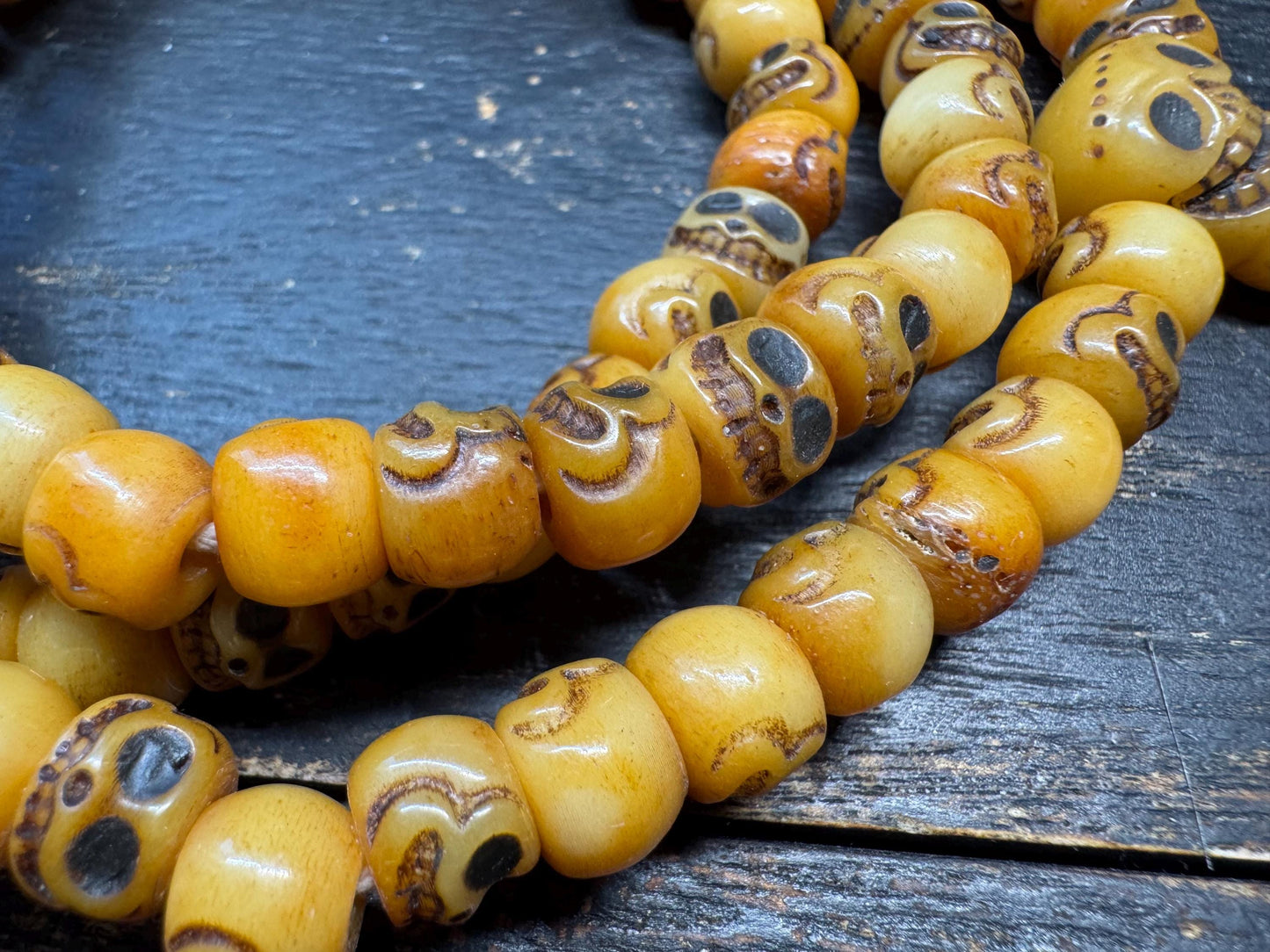 Hand Carved Yak Bone Skull Mala | Chitipati Tibetan Buddhist Prayer Beads | 9mm 108 Beads | 30” Necklace | Cemetery/Charnel Ground Mala