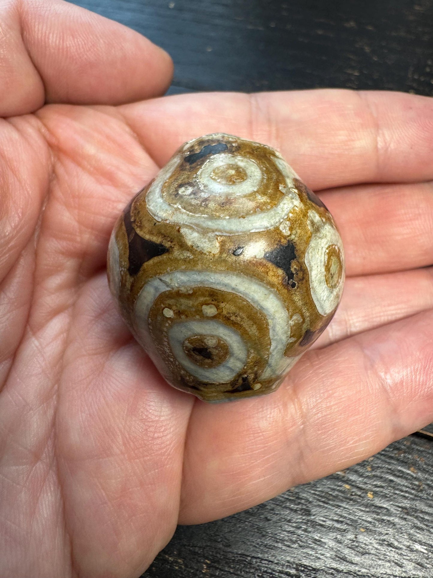 Large Multi‑Eye Tibetan Dzi Agate Focal Bead, Hand‑Polished Brown & Cream Eye Pattern Guru Bead, Unique Tibetan Amulet Centerpiece