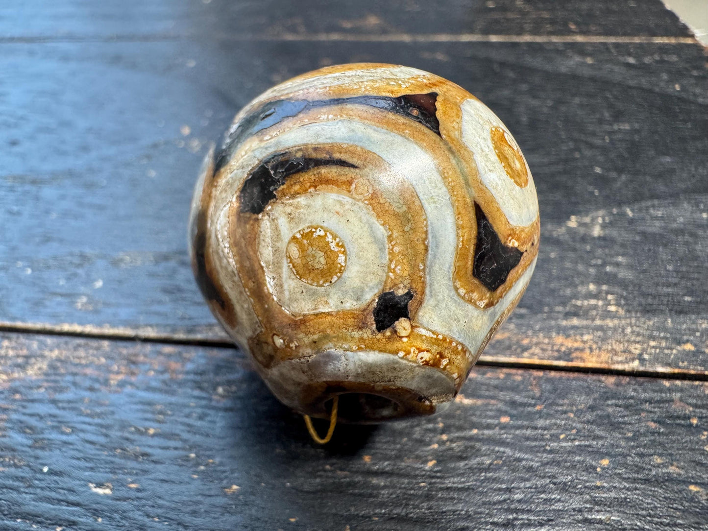 Large Multi‑Eye Tibetan Dzi Agate Focal Bead, Hand‑Polished Brown & Cream Eye Pattern Guru Bead, Unique Tibetan Amulet Centerpiece