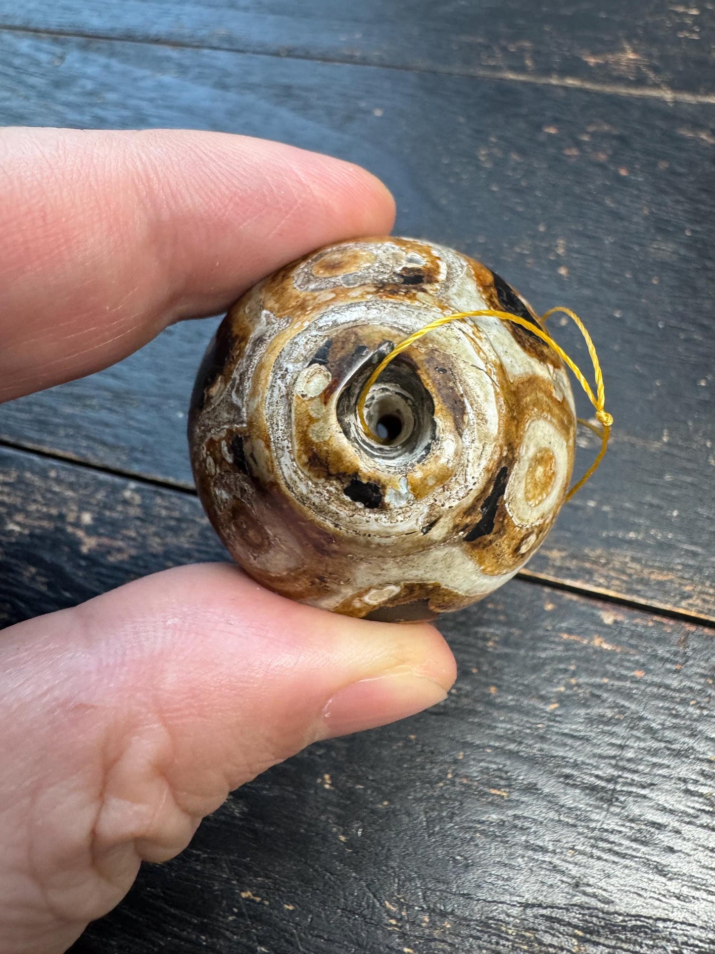 Large Multi‑Eye Tibetan Dzi Agate Focal Bead, Hand‑Polished Brown & Cream Eye Pattern Guru Bead, Unique Tibetan Amulet Centerpiece