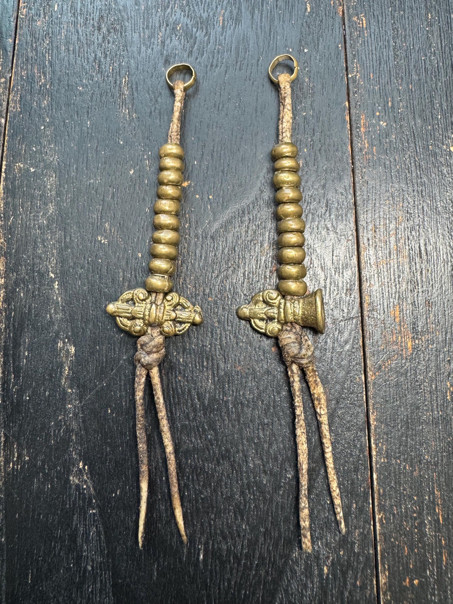 Handmade Brass Tibetan Mala Counter | Dorje Bell Prayer Bead Tally | Sheepskin Cord Set | Authentic Nepal Craft