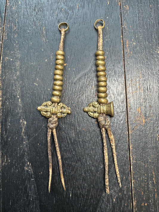 Handmade Brass Tibetan Mala Counter | Dorje Bell Prayer Bead Tally | Sheepskin Cord Set | Authentic Nepal Craft