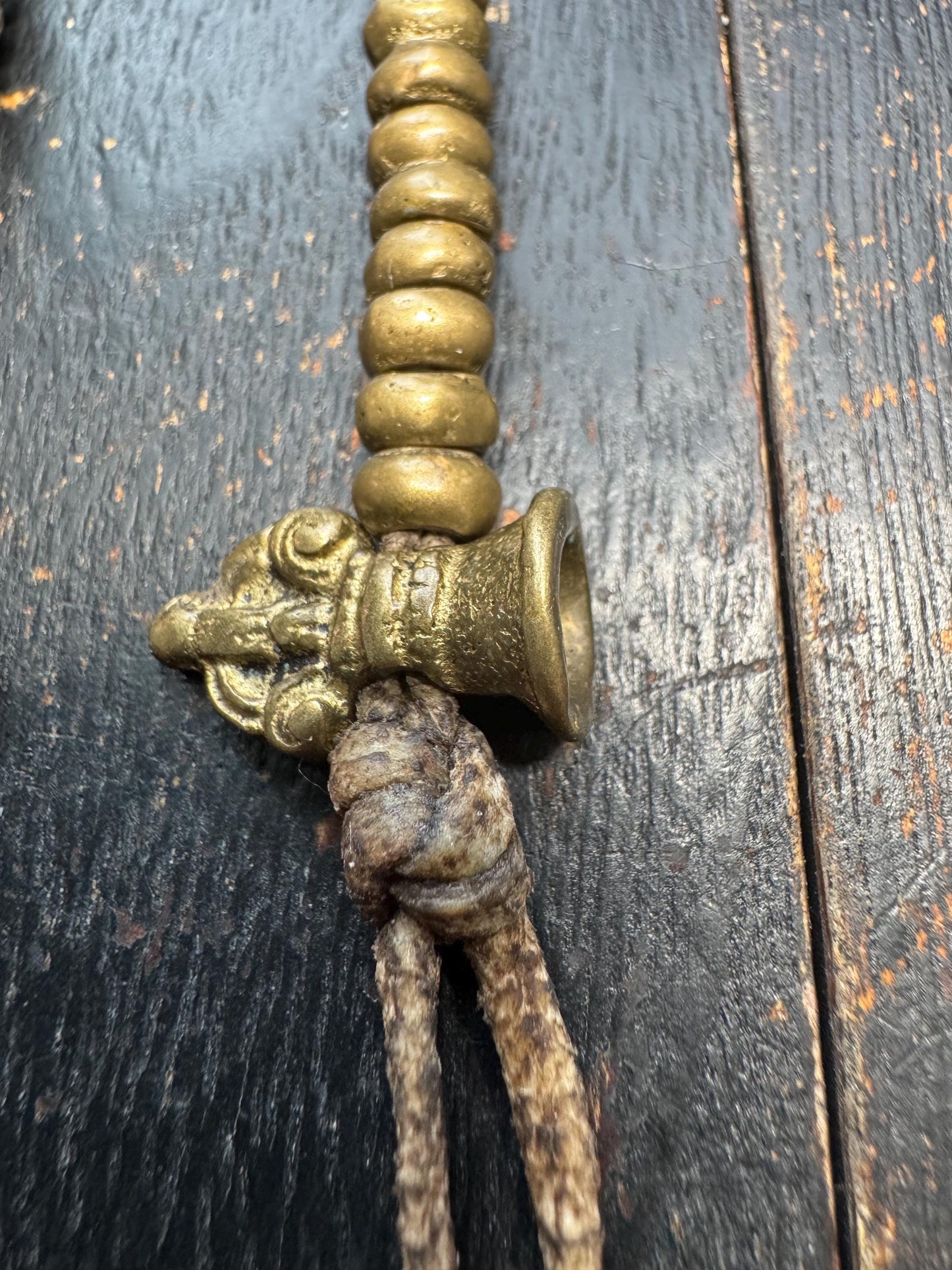 Handmade Brass Tibetan Mala Counter | Dorje Bell Prayer Bead Tally | Sheepskin Cord Set | Authentic Nepal Craft