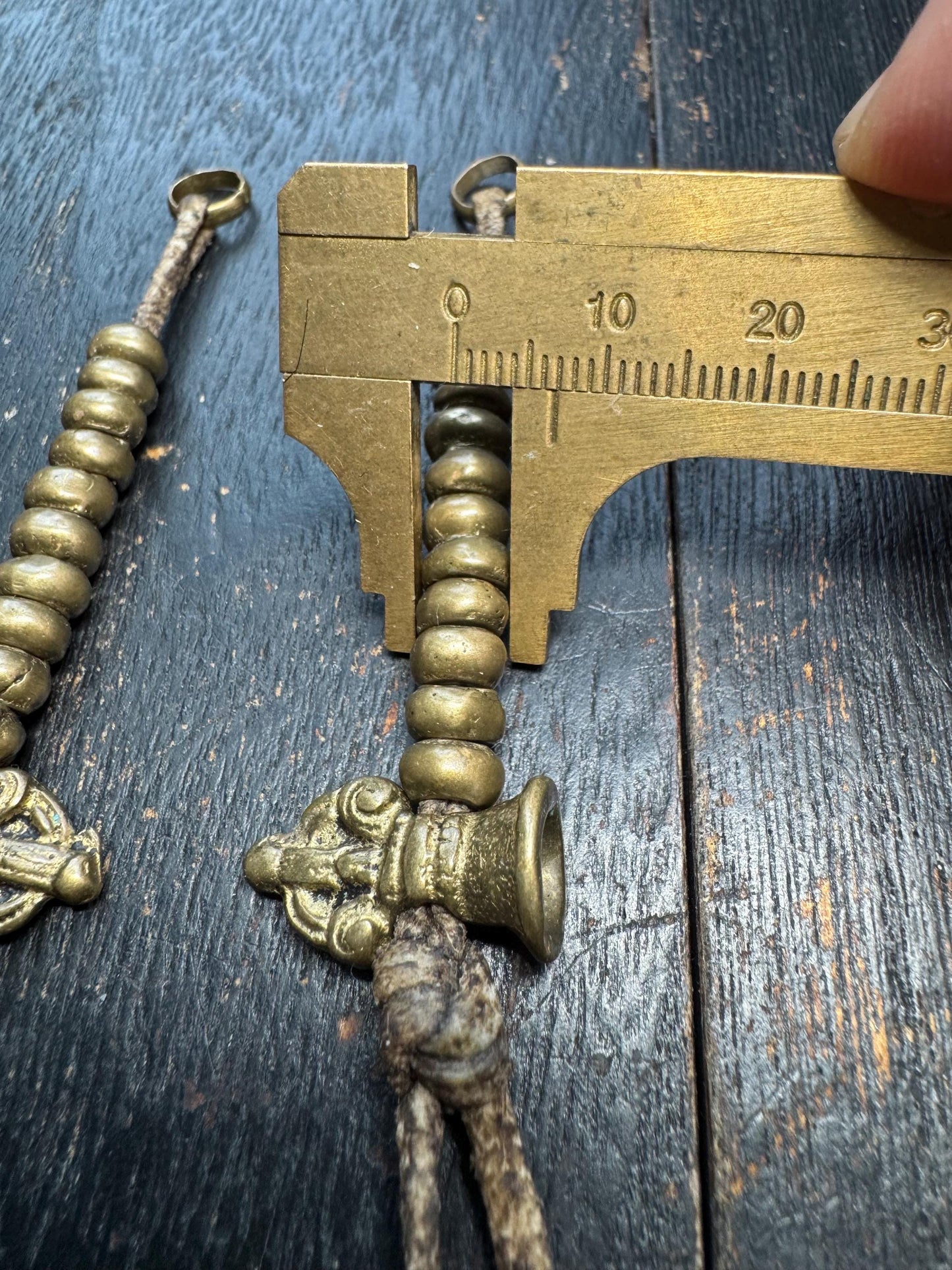 Handmade Brass Tibetan Mala Counter | Dorje Bell Prayer Bead Tally | Sheepskin Cord Set | Authentic Nepal Craft