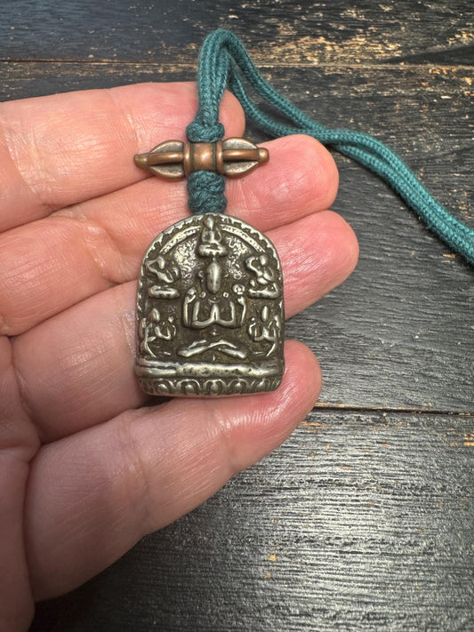 Handmade Tibetan White Copper Manjushri Amulet Pendant Vajra Bumpa – Nepal Buddhist Solid Talisman Necklace Dorje