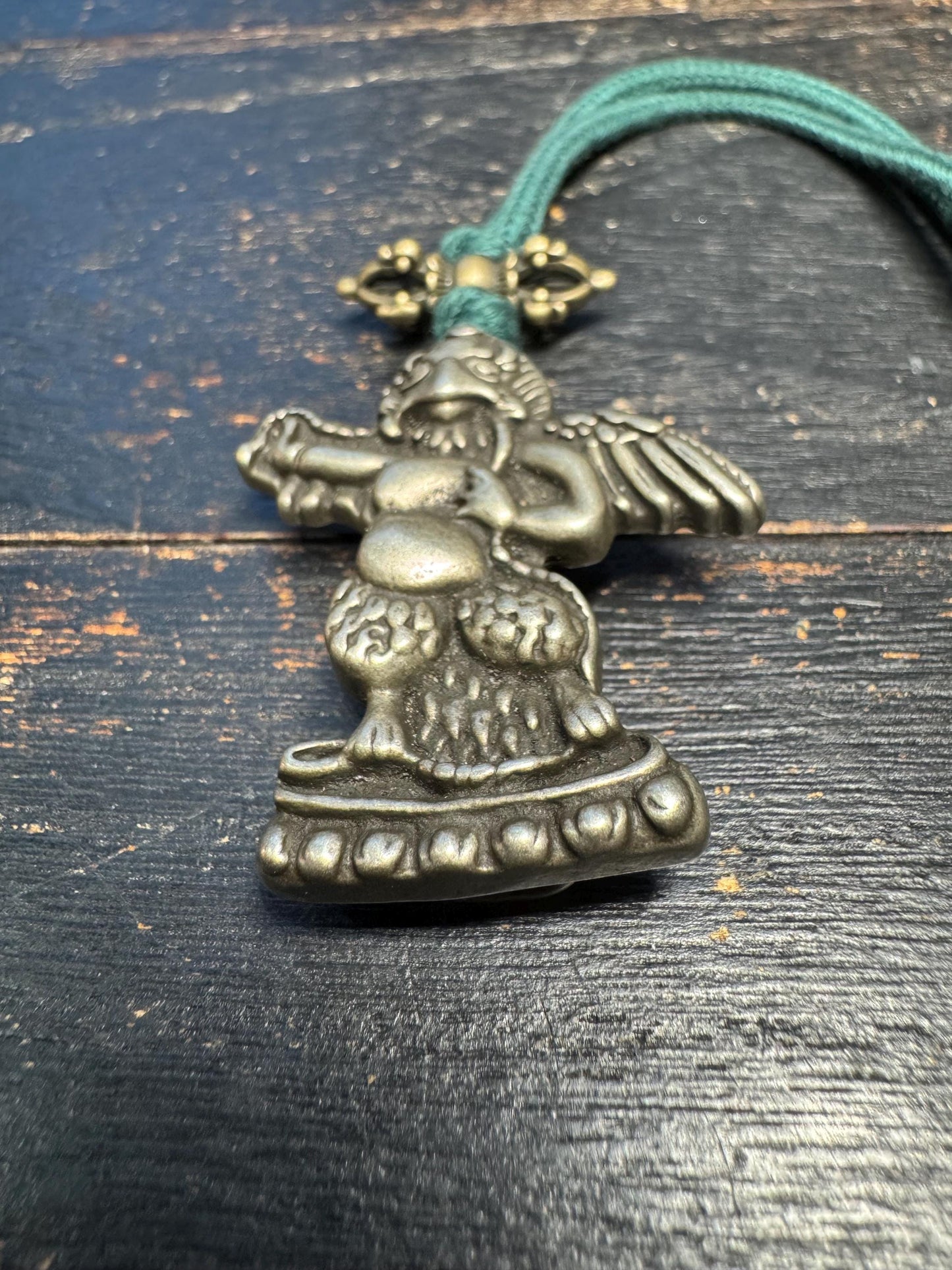 Nepal Brass Garuda Protector Pendant with Om Mani Padme Hum Mantra | Tibetan Buddhist Power Amulet Necklace Dorje