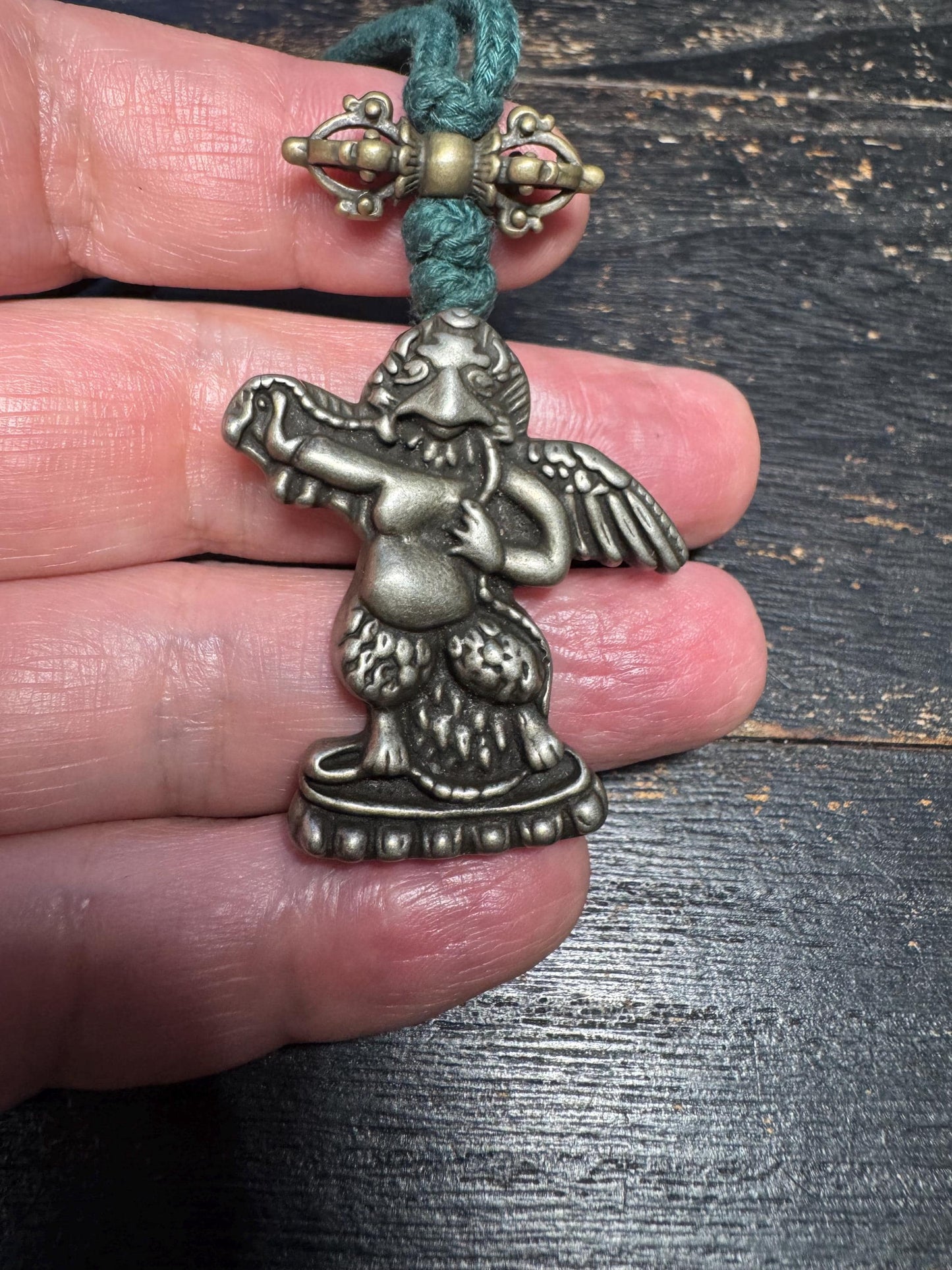 Nepal Brass Garuda Protector Pendant with Om Mani Padme Hum Mantra | Tibetan Buddhist Power Amulet Necklace Dorje
