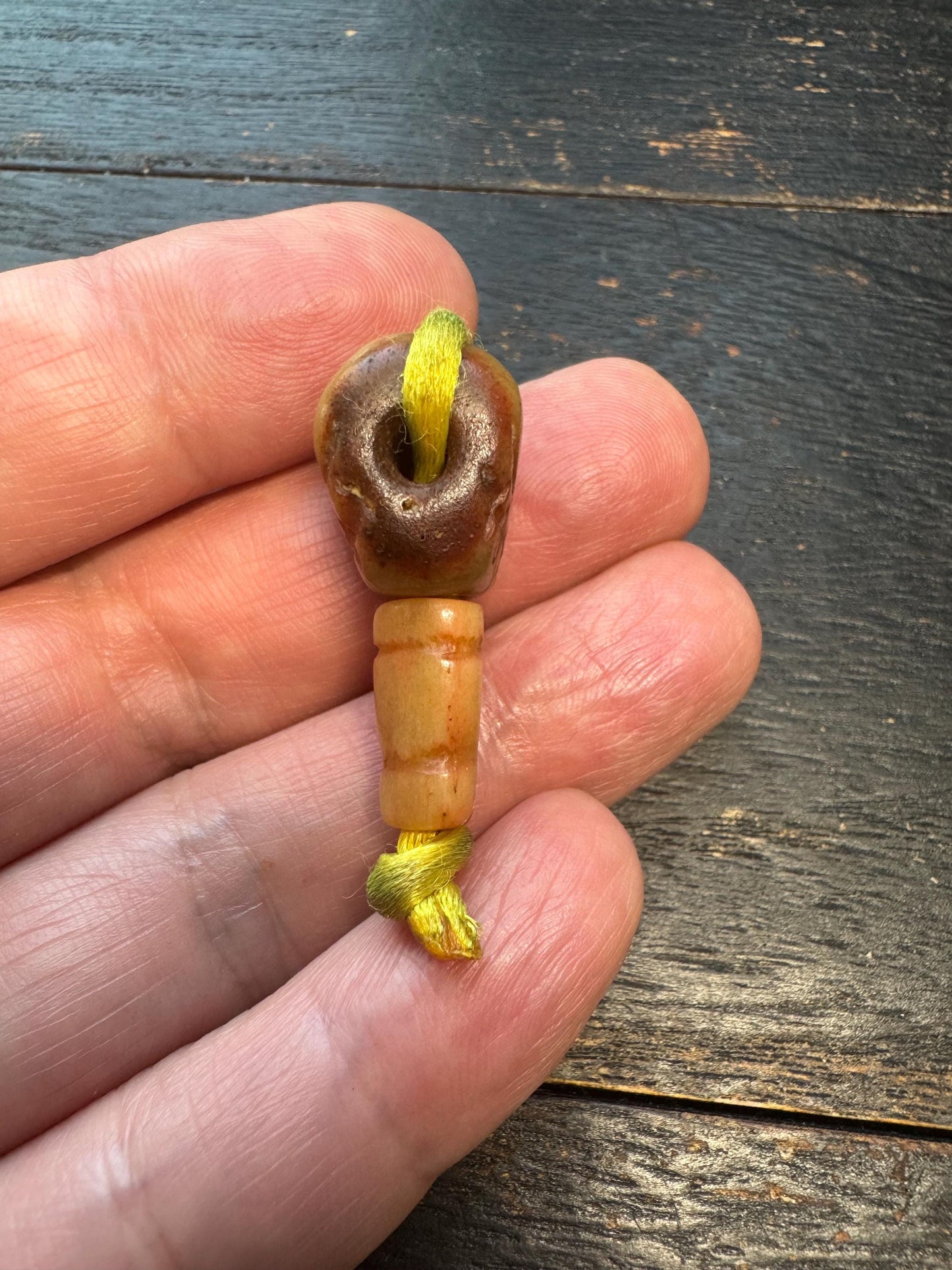 Hand‑Carved Deer Antler Cemetery Skull Guru Bead with Grasping Hand | Tibetan Charnel Ground Mala Centerpiece
