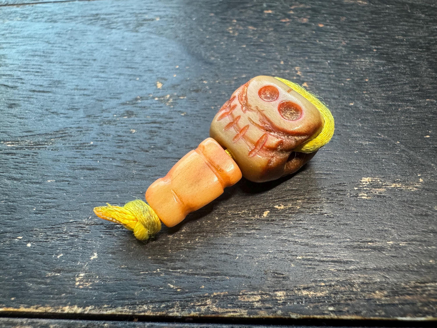 Hand‑Carved Deer Antler Cemetery Skull Guru Bead with Grasping Hand | Tibetan Charnel Ground Mala Centerpiece