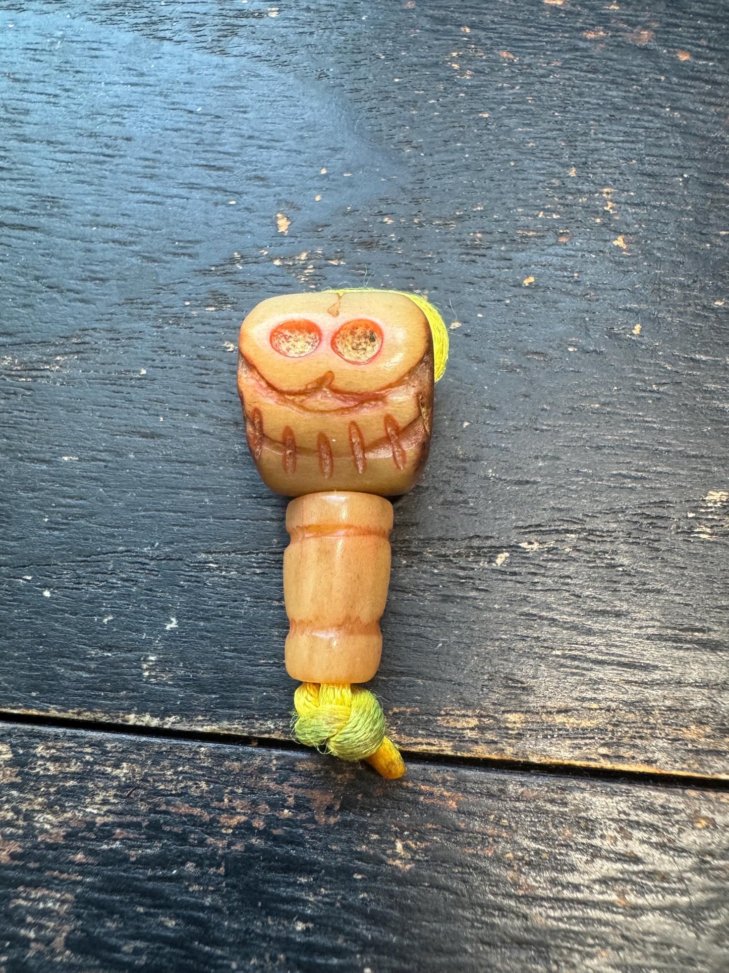 Hand‑Carved Deer Antler Cemetery Skull Guru Bead with Grasping Hand | Tibetan Charnel Ground Mala Centerpiece