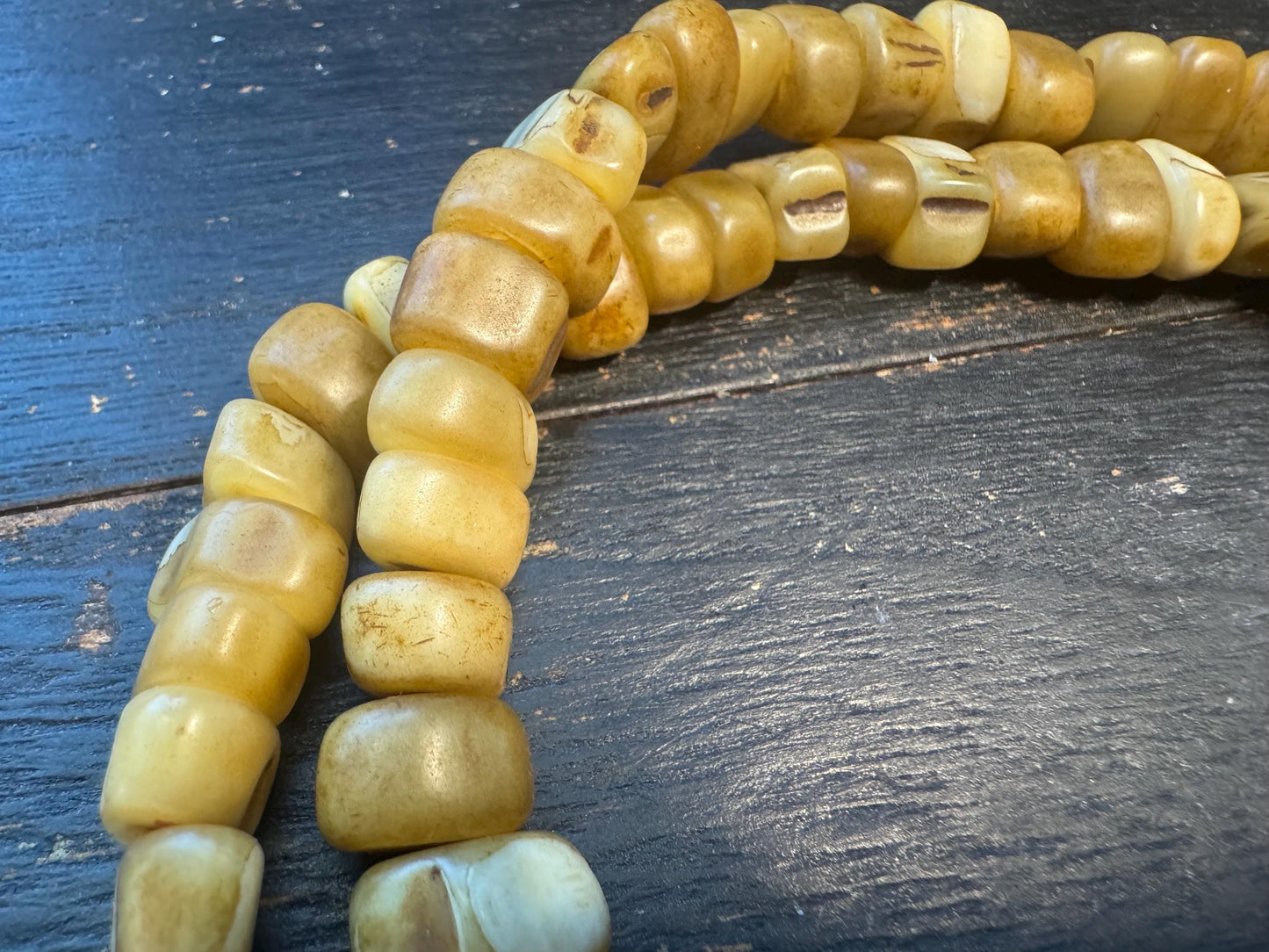 108 Camel Tooth Mala with Yak Bone Skull Guru Bead & Copper Accents | 13mm Tibetan Cemetery Style Bone Prayer Beads