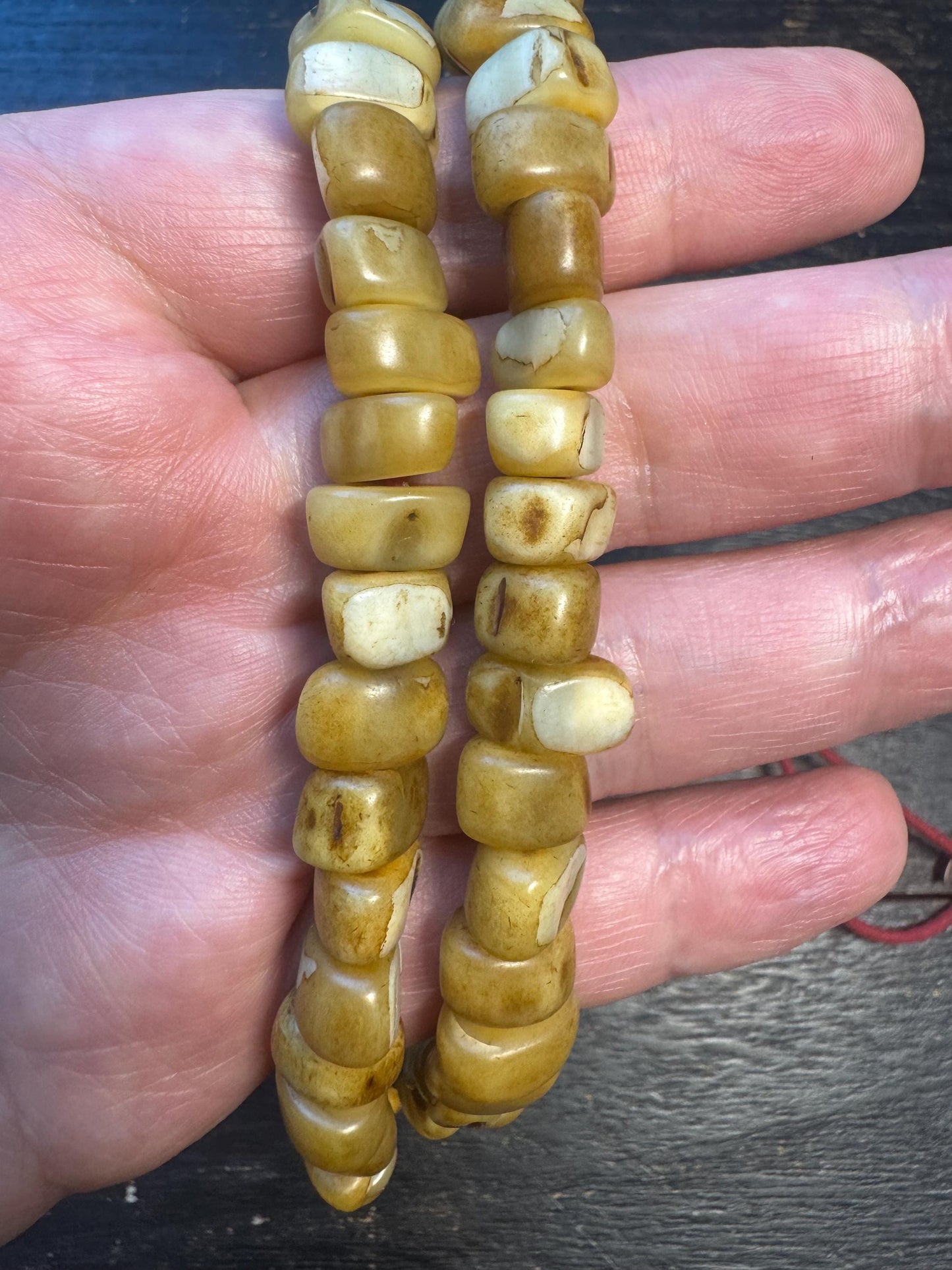 108 Camel Tooth Mala with Yak Bone Skull Guru Bead & Copper Accents | 13mm Tibetan Cemetery Style Bone Prayer Beads