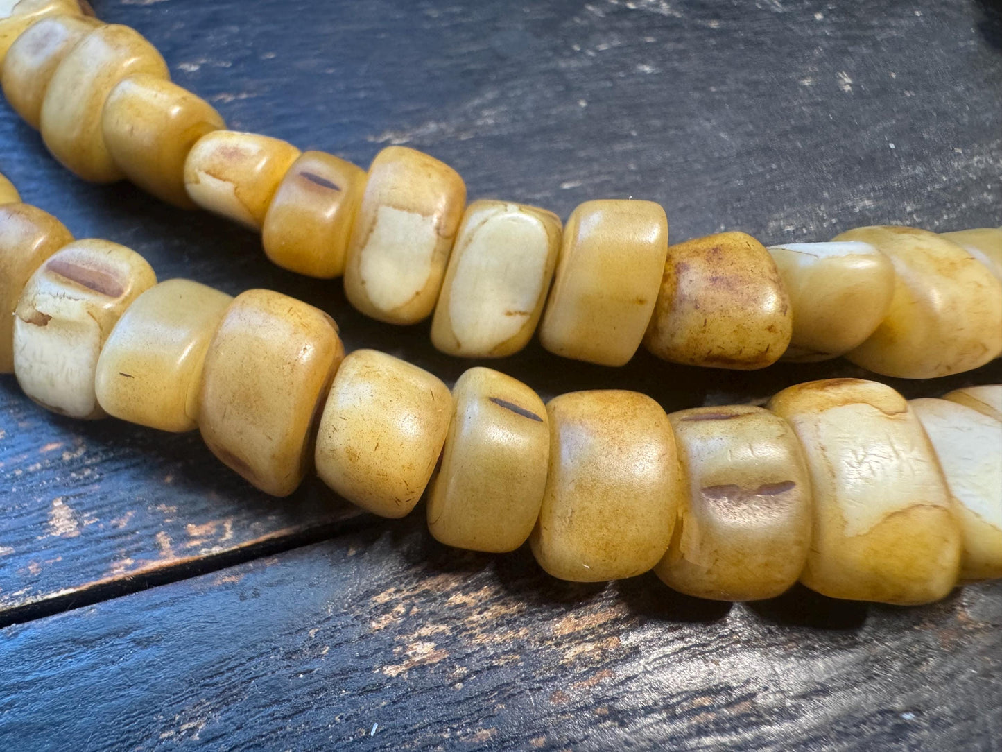108 Camel Tooth Mala with Yak Bone Skull Guru Bead & Copper Accents | 13mm Tibetan Cemetery Style Bone Prayer Beads