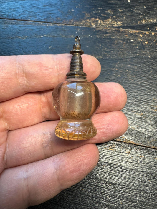 Tibetan Buddhist Amulet Crystal Stupa Pendant Rock Crystal Pagoda Gau Shrine Portable Prayer Tower