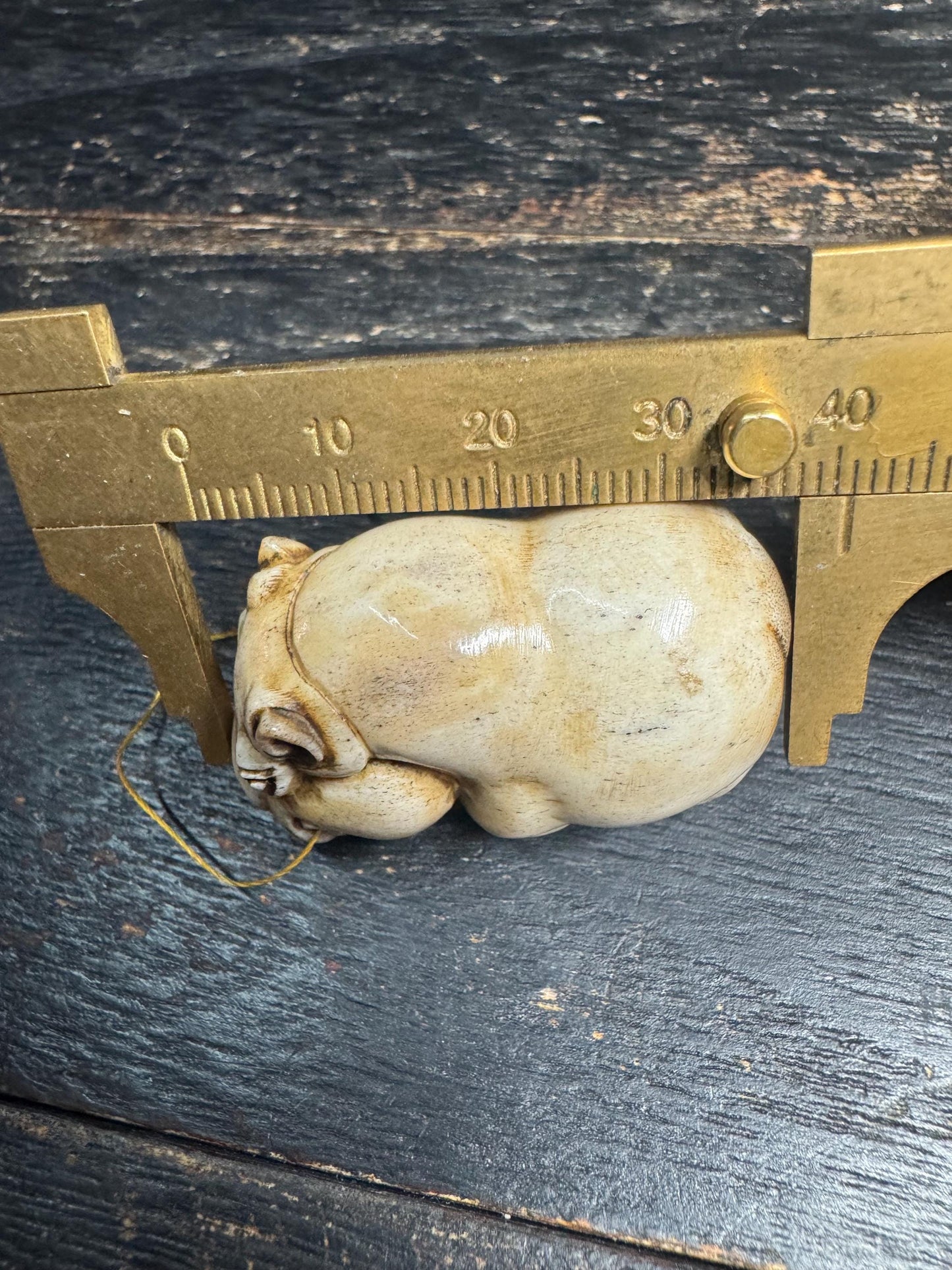 Hand Carved Deer Antler Hippo Netsuke Figurine, Miniature Hippopotamus Talisman, Natural Stag Antler Carving, Pocket Animal Sculpture