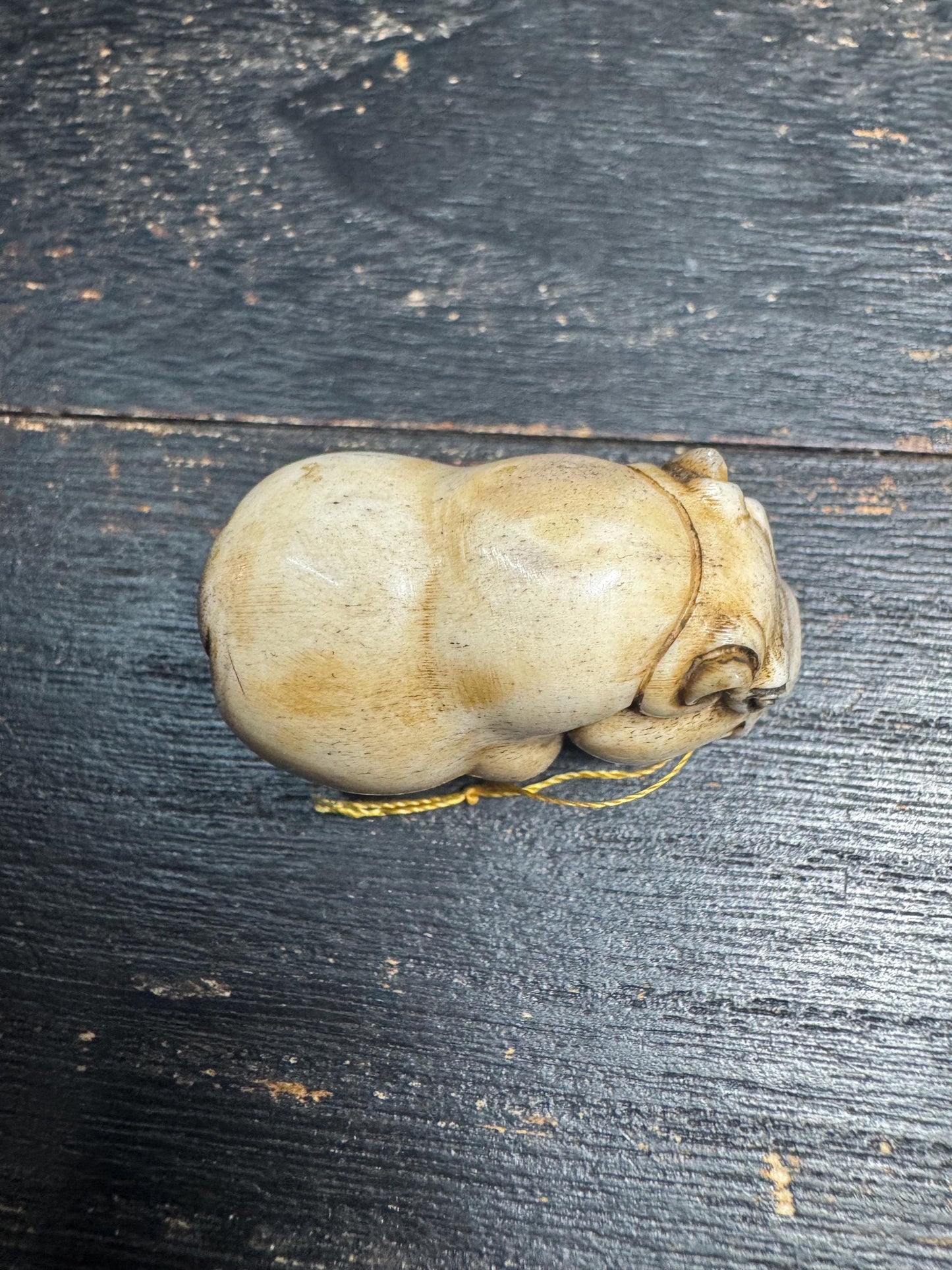 Hand Carved Deer Antler Hippo Netsuke Figurine, Miniature Hippopotamus Talisman, Natural Stag Antler Carving, Pocket Animal Sculpture