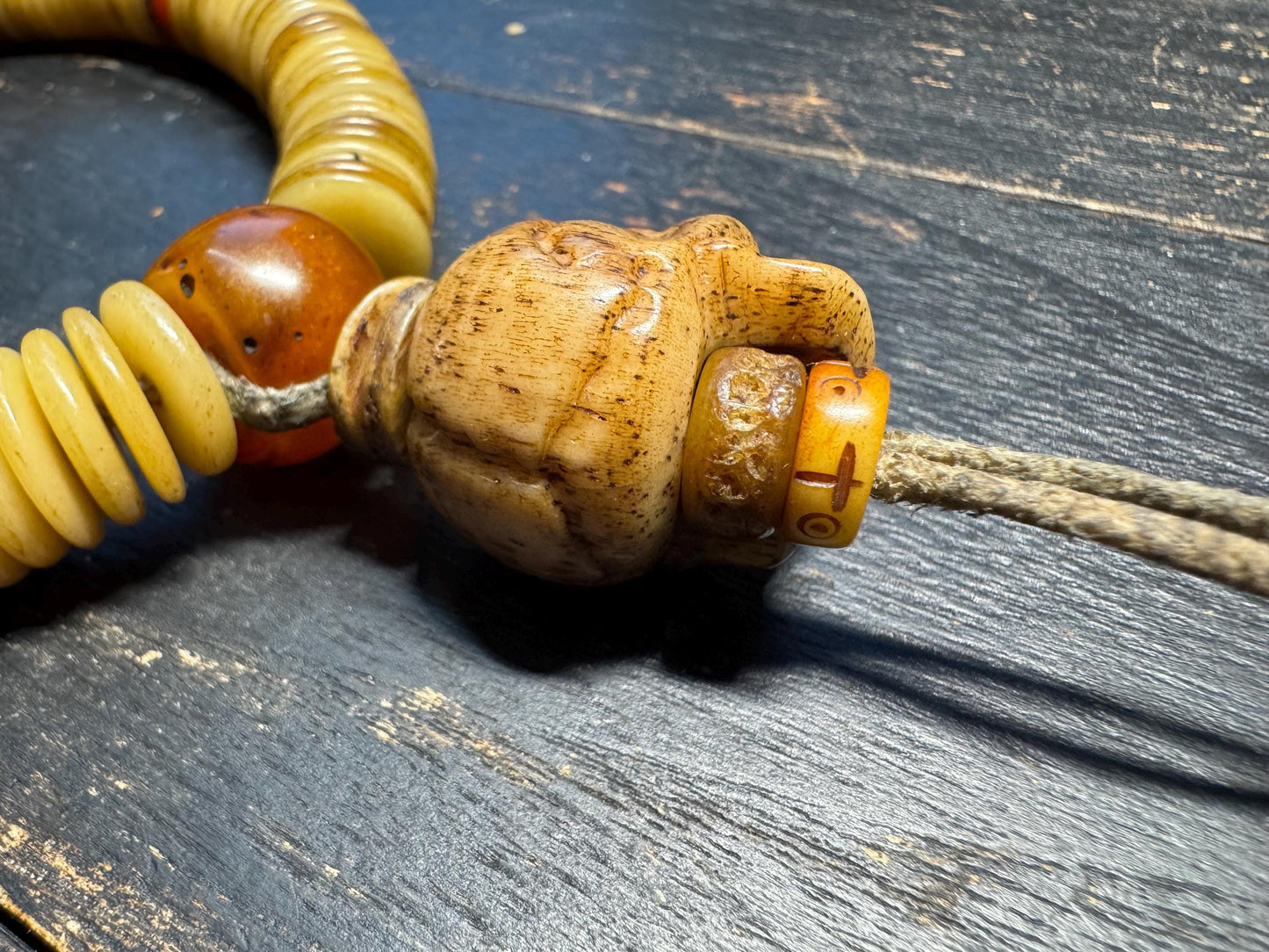 15mm 108 Yak Bone Mala Handheld Prayer Beads | Bodhi Spacers, Agate Guru, Chödorling Skull, Sheepskin Cord Tibetan