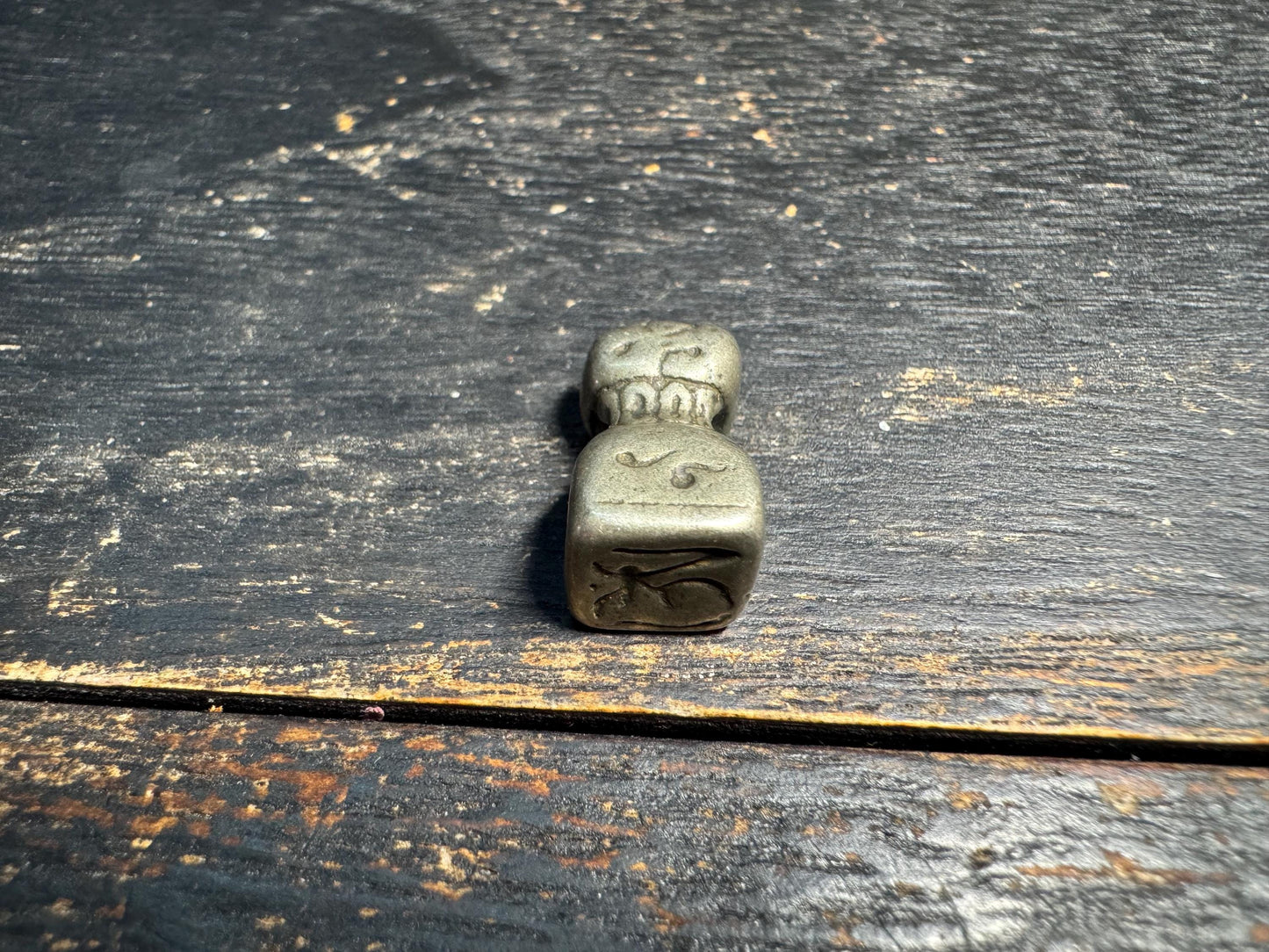 Vintage Tibetan Brass Om Mani Padme Hum Cube Pendant Charm - Hand Carved Six Syllable Mantra Amulet from Nepal
